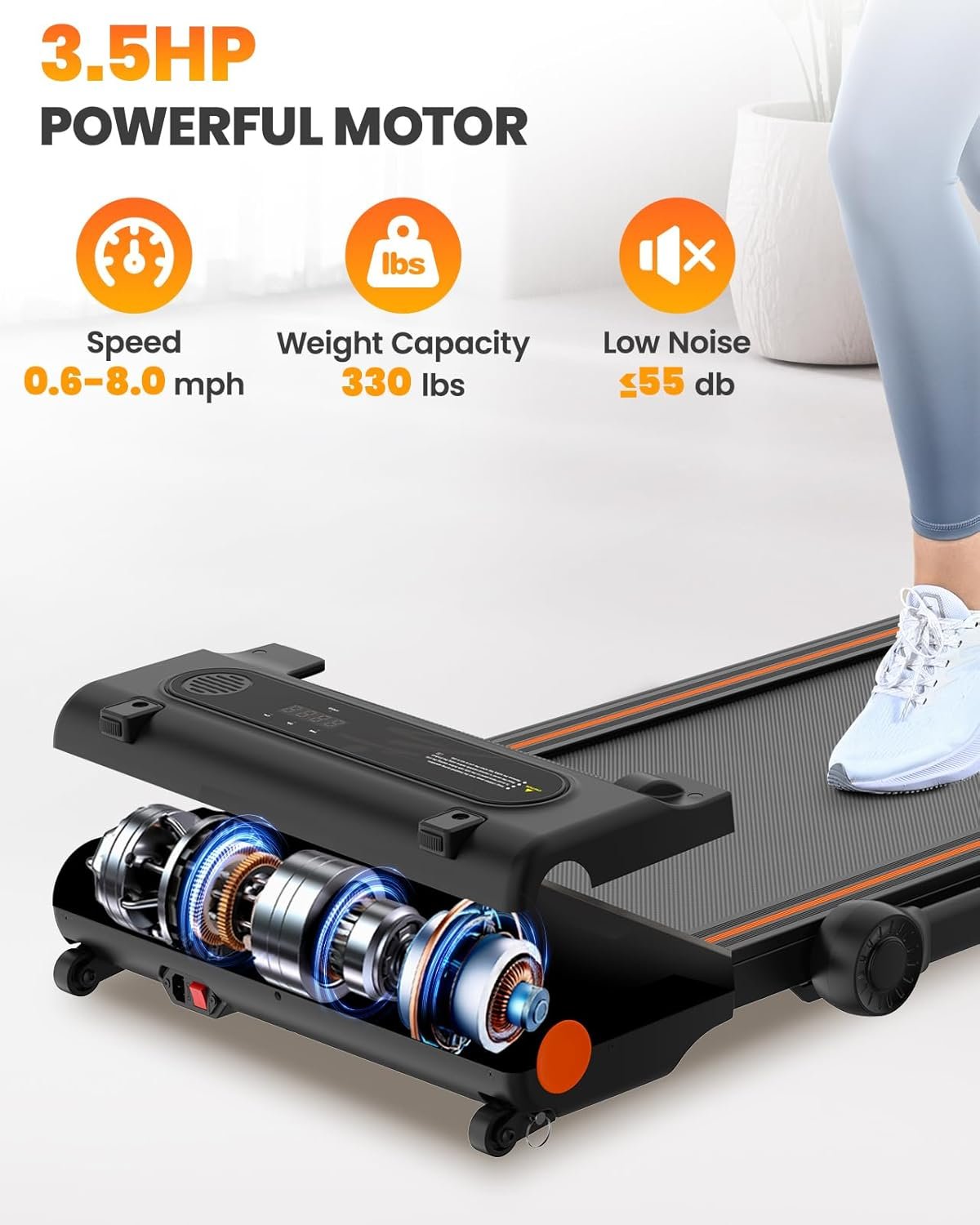 Walking Pad, Under Desk Treadmill with Incline for Home Office 2.5HP Portable Walking Treadmill with 280 Lbs Weight Capacity Walking Machine, Remote Control, LED Display - Image 5