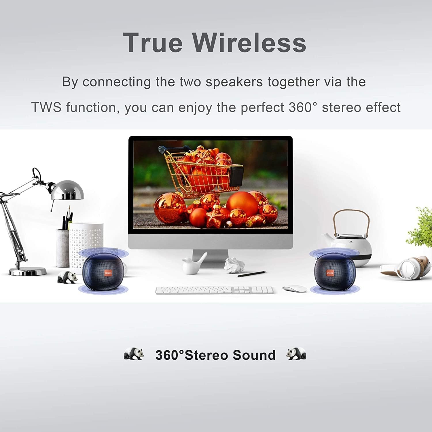 Bluetooth Speaker, Portable Speaker Dual-Driver Deep Bass, IPX6 Waterproof Shower Speakers Wireless Bluetooth 5.0 Built-in Mic, 66ft Range 24 H Playtime Outdoor Speaker with USB TF Intput & FM Radio - Image 5