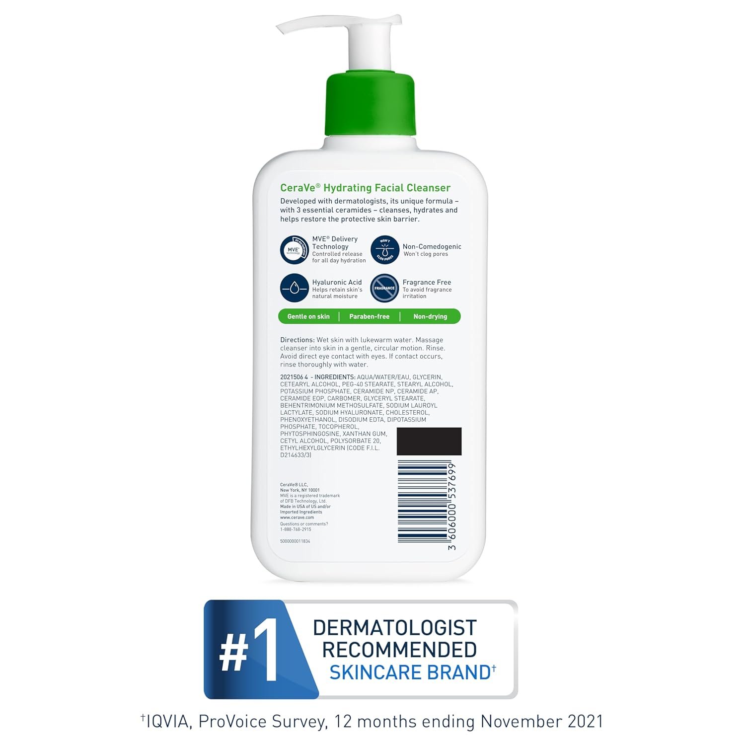 CeraVe Hydrating Facial Cleanser | Moisturizing Face Wash For Dry Skin | Hyaluronic Acid + Ceramides + Glycerin | Hydrating Cleanser For Normal To Dry Skin | National Eczema Association Certified - Image 8