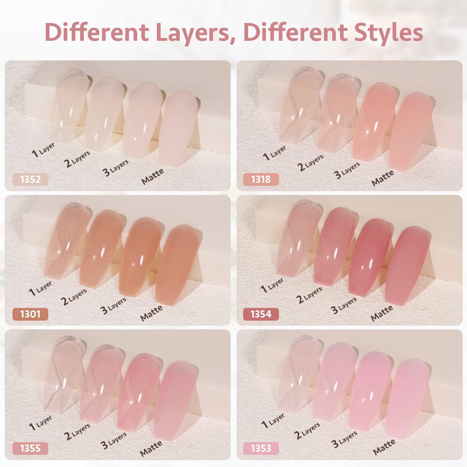 GAOY Jelly Nude Pink Gel Nail Polish Set of 6 Transparent Colors Sheer Gel Polish Kit - Image 3