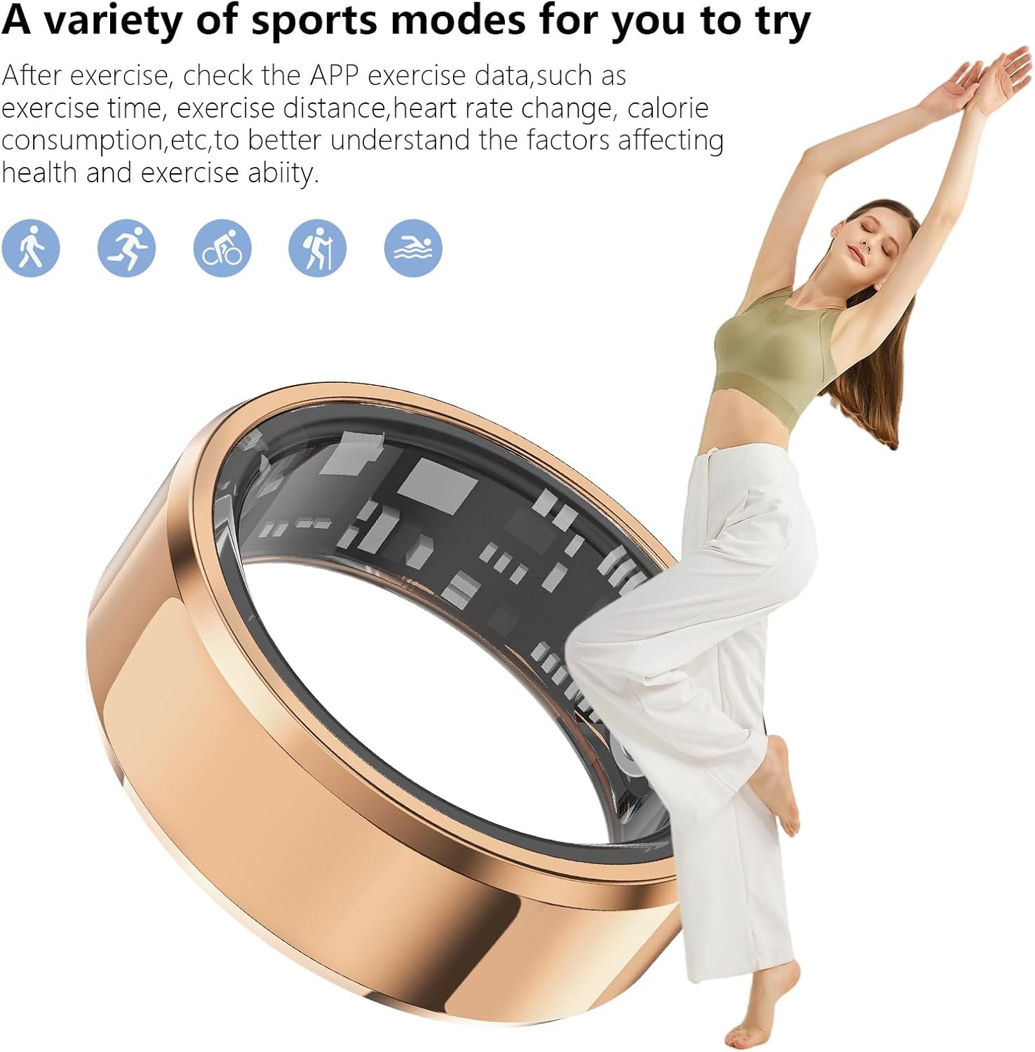 Fitness Tracker Smart Ring,Step Counter,Heart Rate Blood Oxygen Sleep Tracker Health Ring, 5ATM Waterproof Long Battery Life Smart Rings Compatible with iOS & Android (Rose Gold, US 8) - Image 8