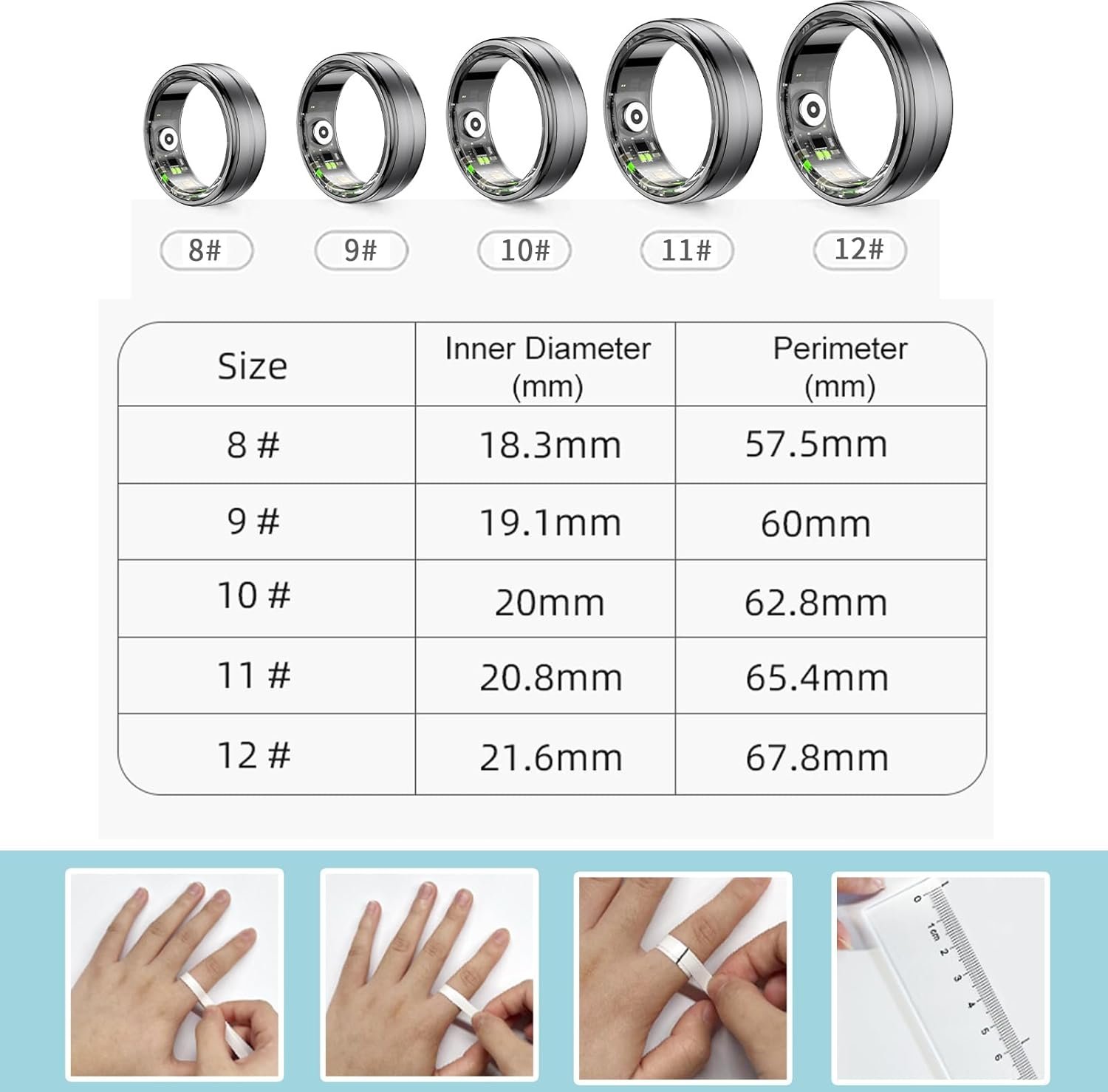Smart Wearable Fitness Tracker, Sleep Tracker Ring, Healthy Heart Rate, Oximetry, Sleep, Exercise Monitoring, 5ATM Waterproof for iOS and Android (Gold, 8#) - Image 7