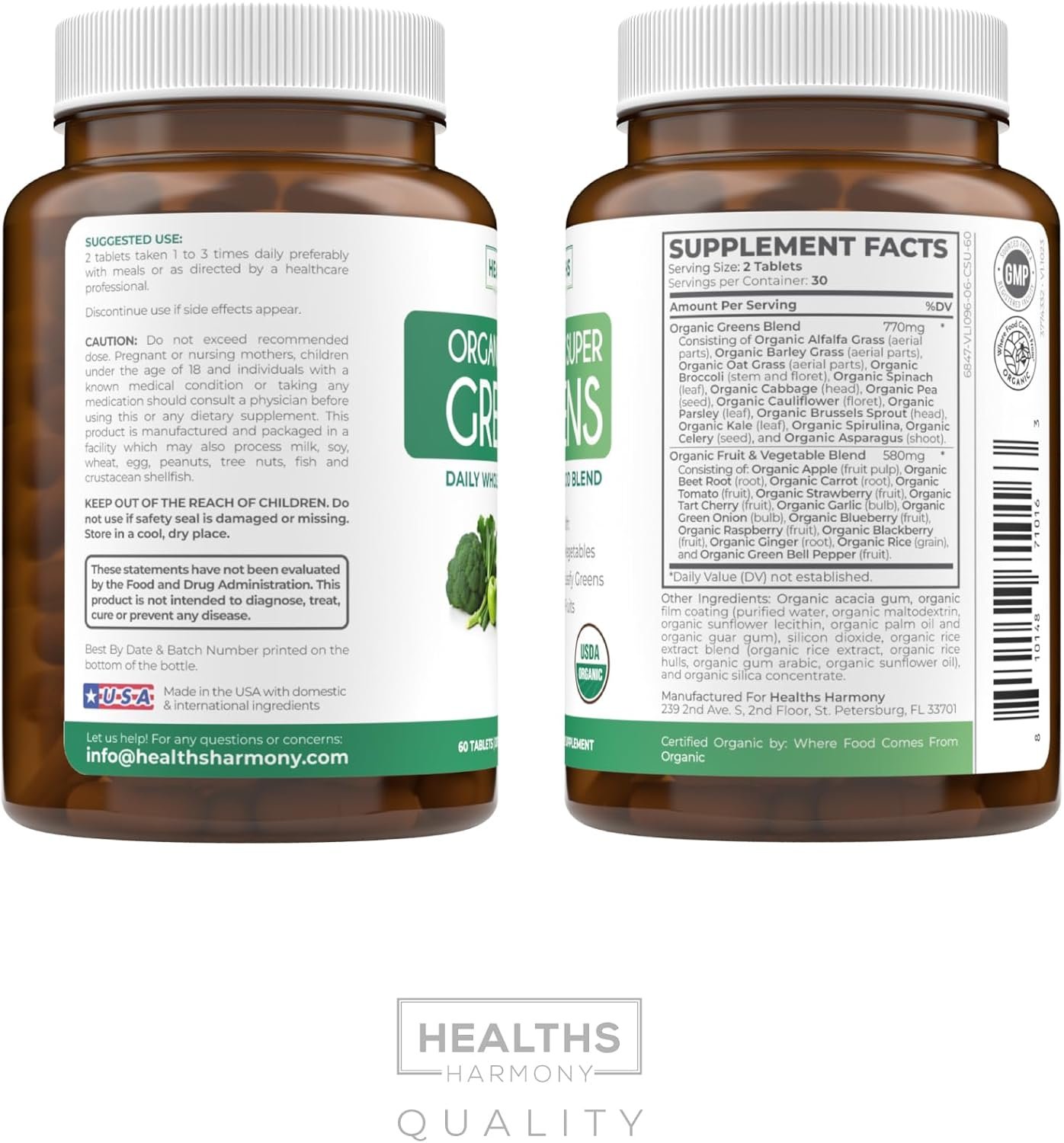 USDA Organic Greens Powder (60 Tablets) Convenient Pills - Complete Superfood Supplement with 28 Fruits & Vegetables - Super Antioxidants, Energy, Gut Health, and Immune Support (No Capsules) - Image 10