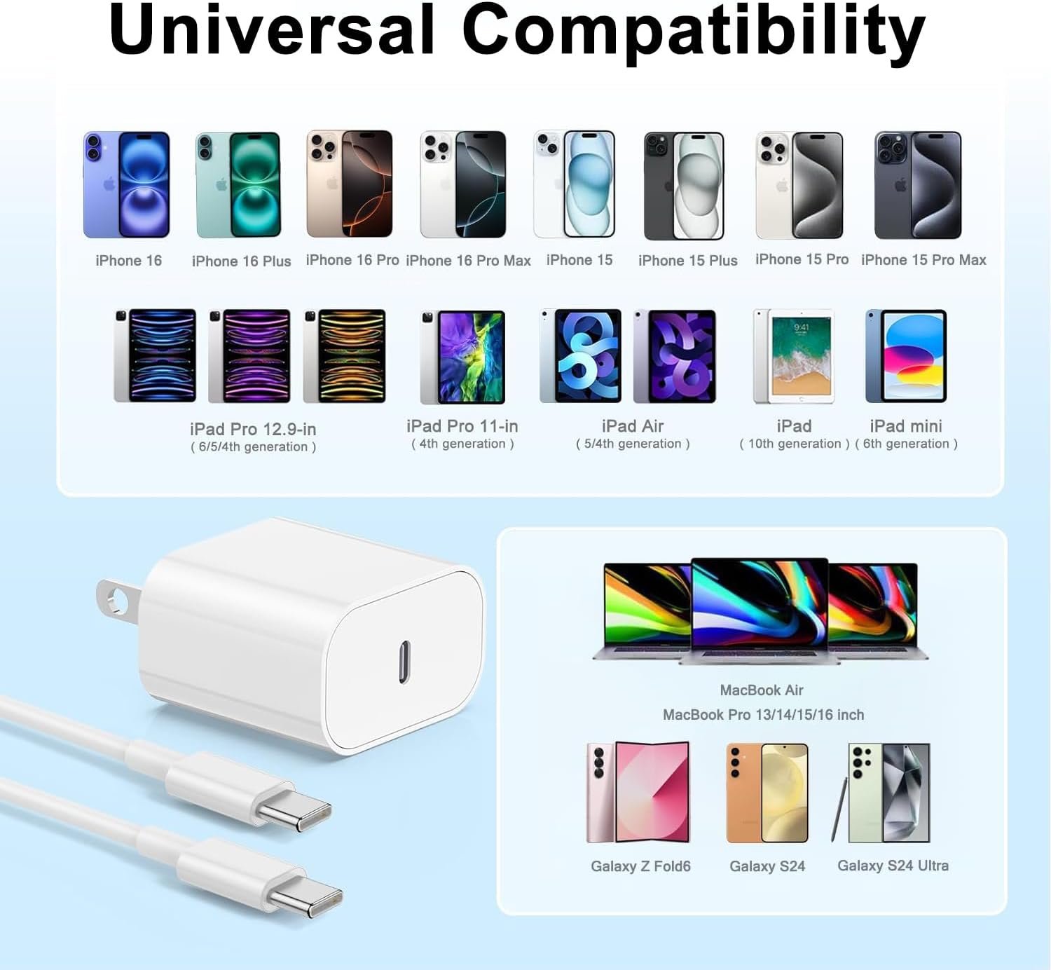 iPhone 15 Pro Charger Fast Charging, 2Pack 20W USB C Fast Charger Block with iPhone 15 Charger Cord 6FT Long USB C to C Charging Cable for iPhone 15/15 Pro/15 Pro Max/15 Plus,iPad 12.9/11/10.9/Air 5/4 - Image 7