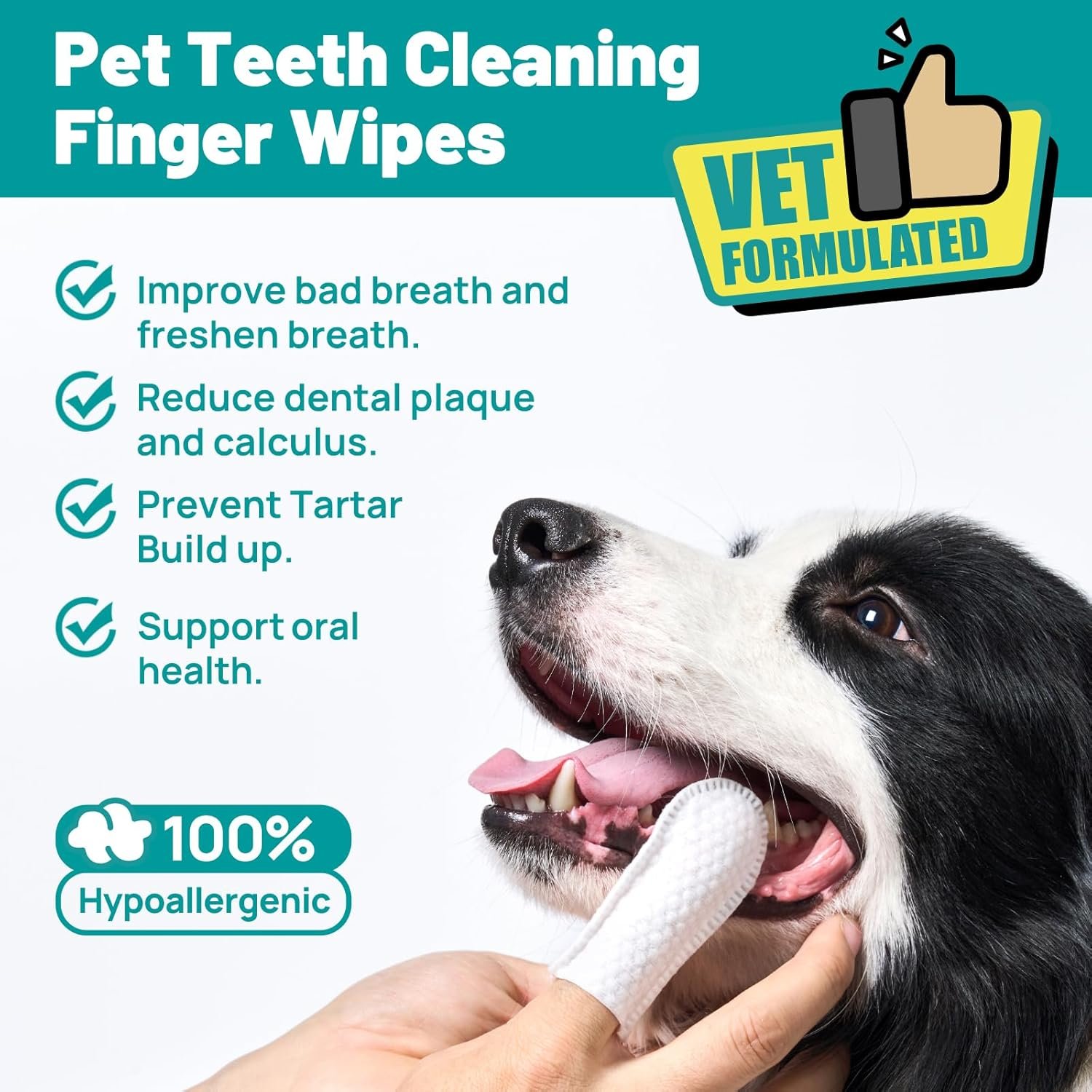 Dog Dental Care Wipes - Cat & Dog Teeth Cleaning Finger Wipes - Dog Tooth Brushing Kit Dental Wipes - Reduces Plaque & Freshens Breath (50 Pcs) - Image 3