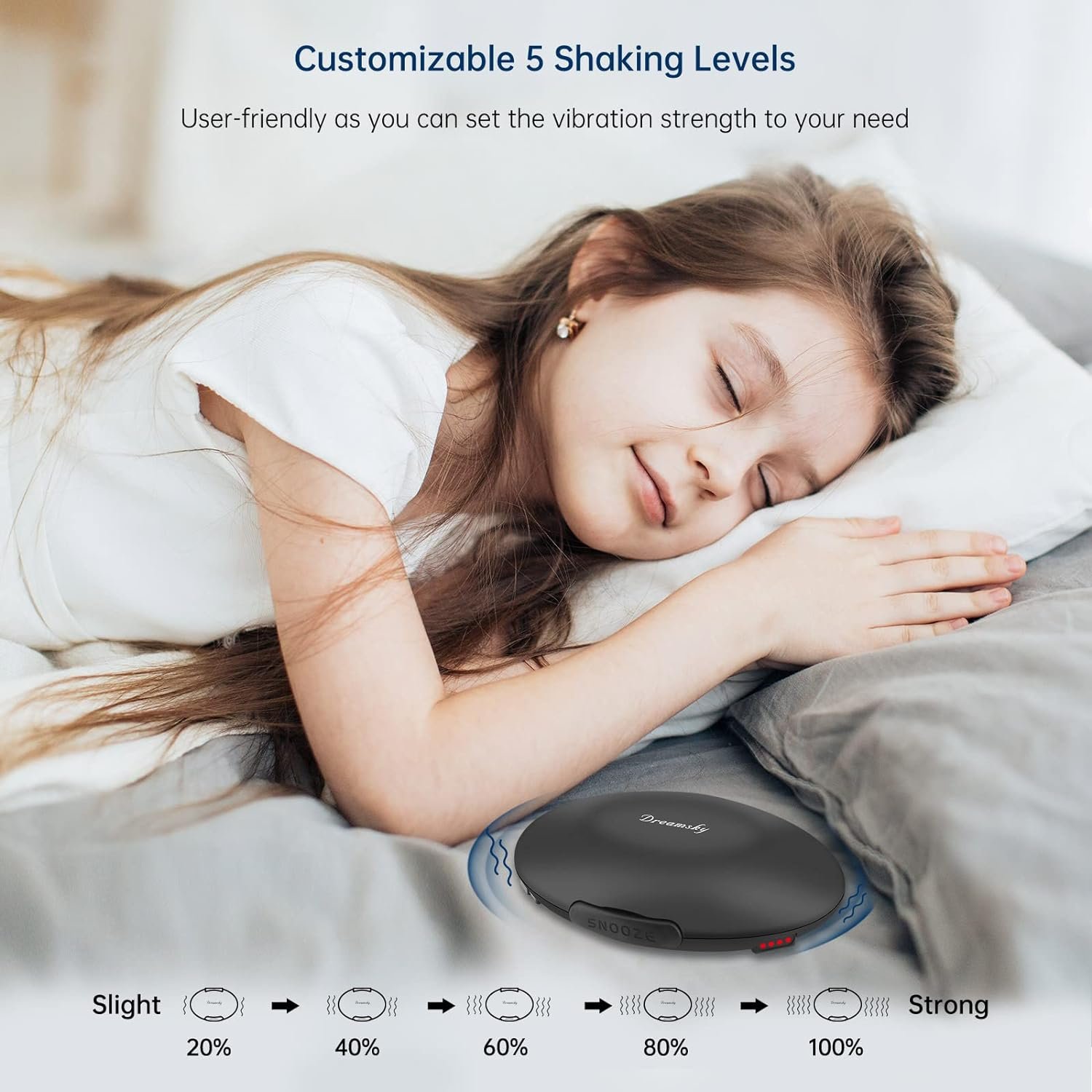 DreamSky Vibrating Alarm Clock for Heavy Sleepers - Auto Set Bed Shaker Alarm Clock Under Pillow for Hearing Impaired, Bedroom, Travel, Rechargeable Battery Operated, Cordless, Auto DST, LCD Backlight - Image 5