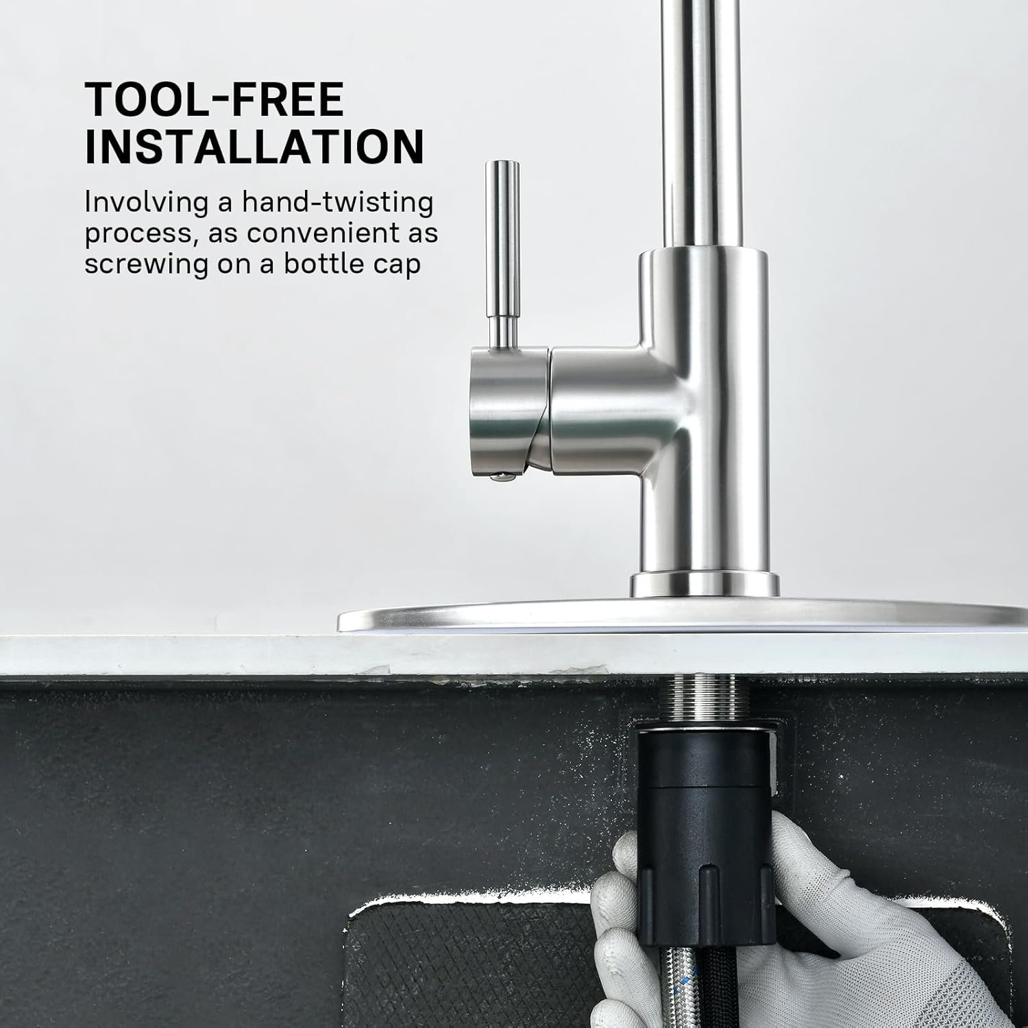 WEWE Single Handle High Arc Brushed Nickel Pull Out Kitchen Faucet,Single Level Stainless Steel Kitchen Sink Faucets with Pull Down Sprayer - Image 8