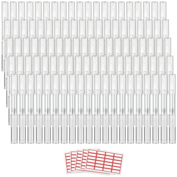 100 Pieces 3 ml Empty Cuticle Oil Pen, Empty Nail Oil Pen, Transparent Twist Pens with Brush Tip, Cosmetic Lip Gloss Containers Eyelash Growth Liquid Tube, with 5 Stickers - Image 2