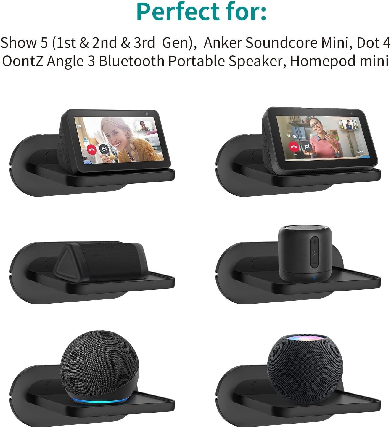 HomeMount Echo Show 5 Wall Mount - Space Saving Smart Home Holder Compatible with Google Nest Hub & Portable Speakers & Show5 (1st & 2nd & 3rd) (Black Medium Shelf 6.5 * 5.1inch) - Image 7