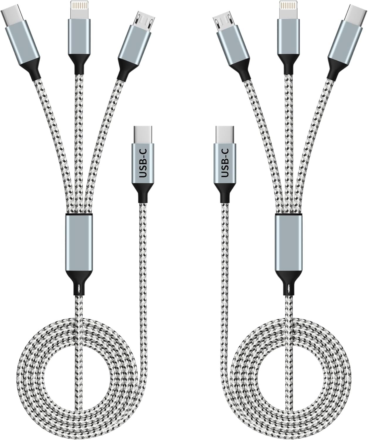 USB C Multi Charging Cable, (2 Pack 4FT), 3 in 1 Charging Cable Nylon Braided Universal Charging Cable with Type-C, Micro USB,IP Port for iPhone16/15 Series/Cell Phones & Pads and Other Devices - Image 2