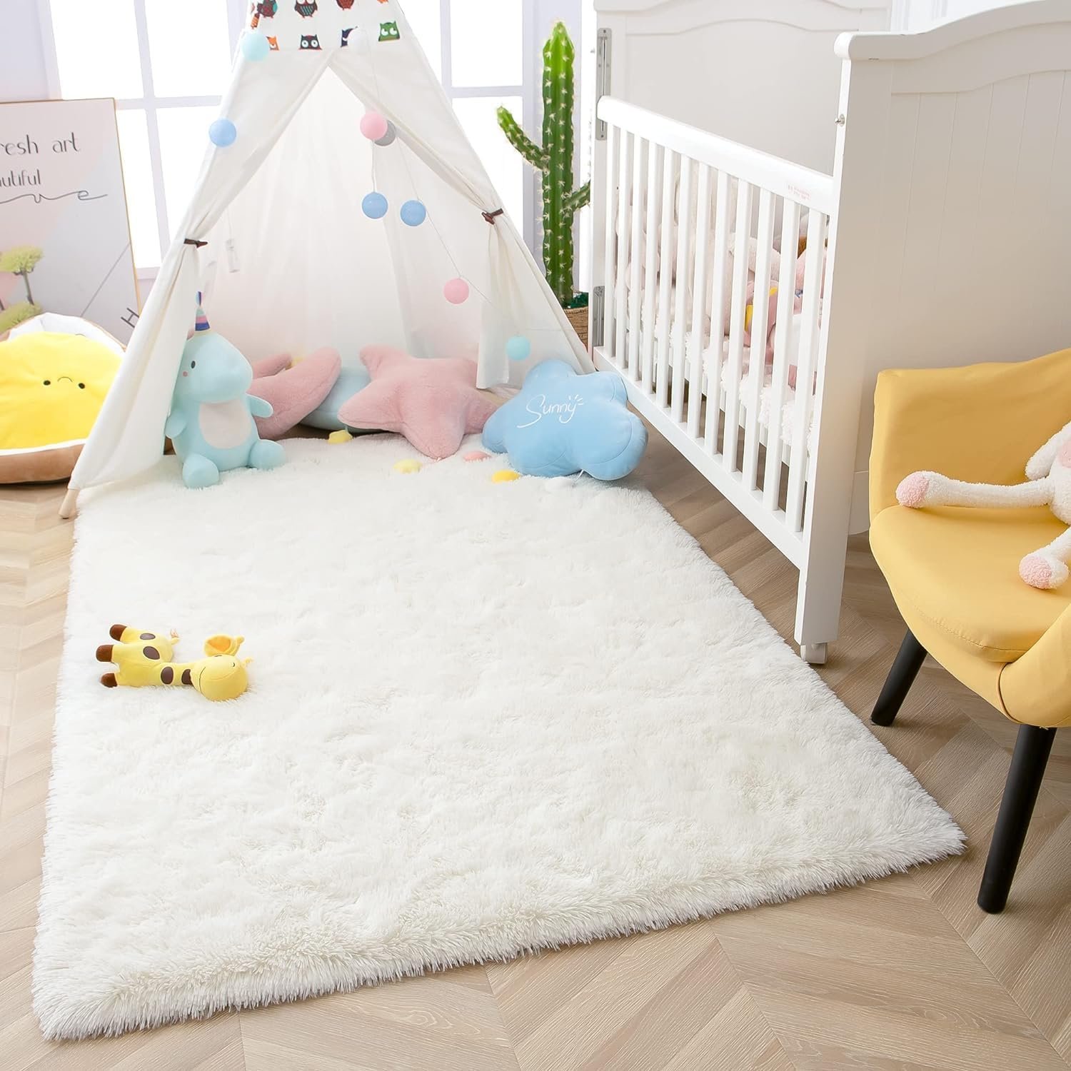 Rostyle Fluffy Cream White 6x9 Area Rugs for Living Room,Large Living Room Carpet,Big Shaggy Rugs for Bedroom,Thick Fuzzy Dorm Rug,Soft Indoor Floor Rug for Kids Room Decor Aesthetic - Image 5