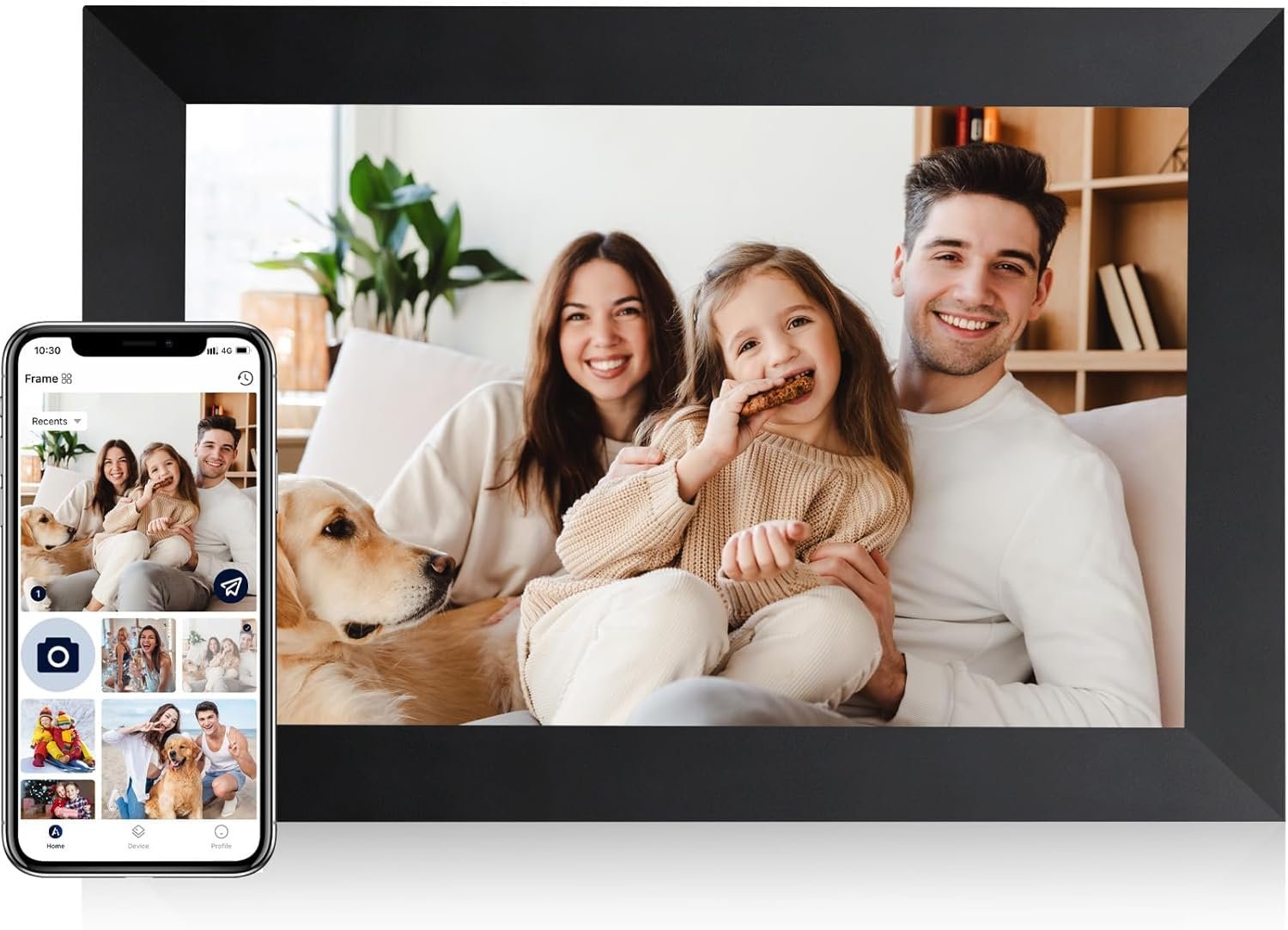 AEEZO 10.1 Inch WiFi Digital Picture Frame, IPS Touch Screen Smart Cloud Photo Frame with 32GB Storage, Auto-Rotate Easy Setup to Share Photos or Videos via AiMOR APP, Wall Mountable Black - Image 2