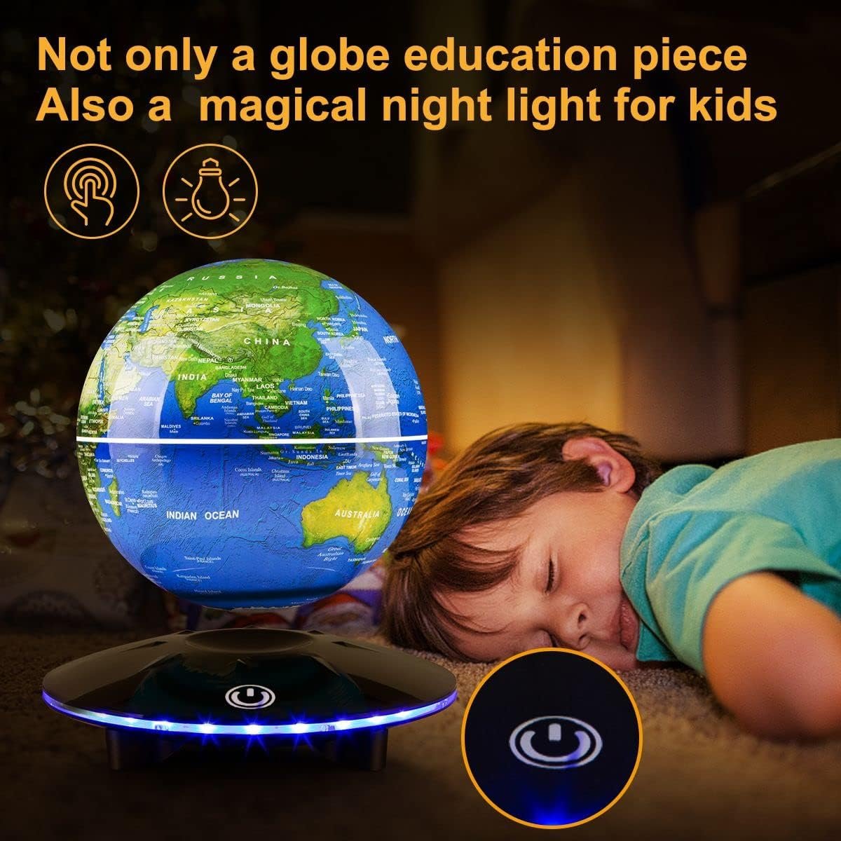 Magnetic Levitating Globe, 6 Inch LED Levitation Floating World Map Globe, Auto Rotation Suspended in Mid-air with Touch Control for Home Office Desk Decoration - Image 4