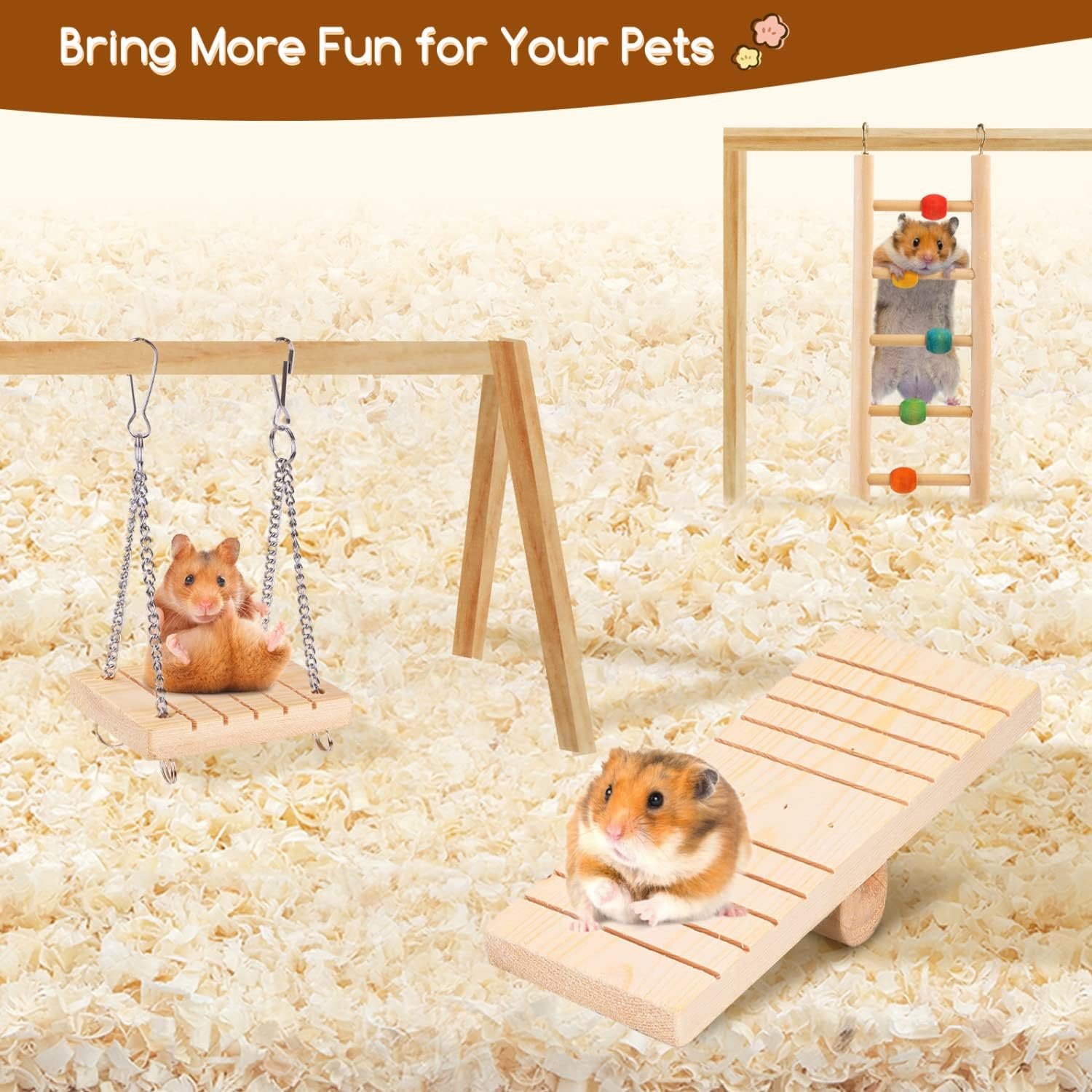 Nobleza Guinea Pig Toys, 7 Pack Natural Wooden Hamster Chew Toy Set, Teeth Care Molar Exercise Toys for Pet Rats, Dwarf Syrian Hamsters, Chinchillas, Gerbils - Image 8