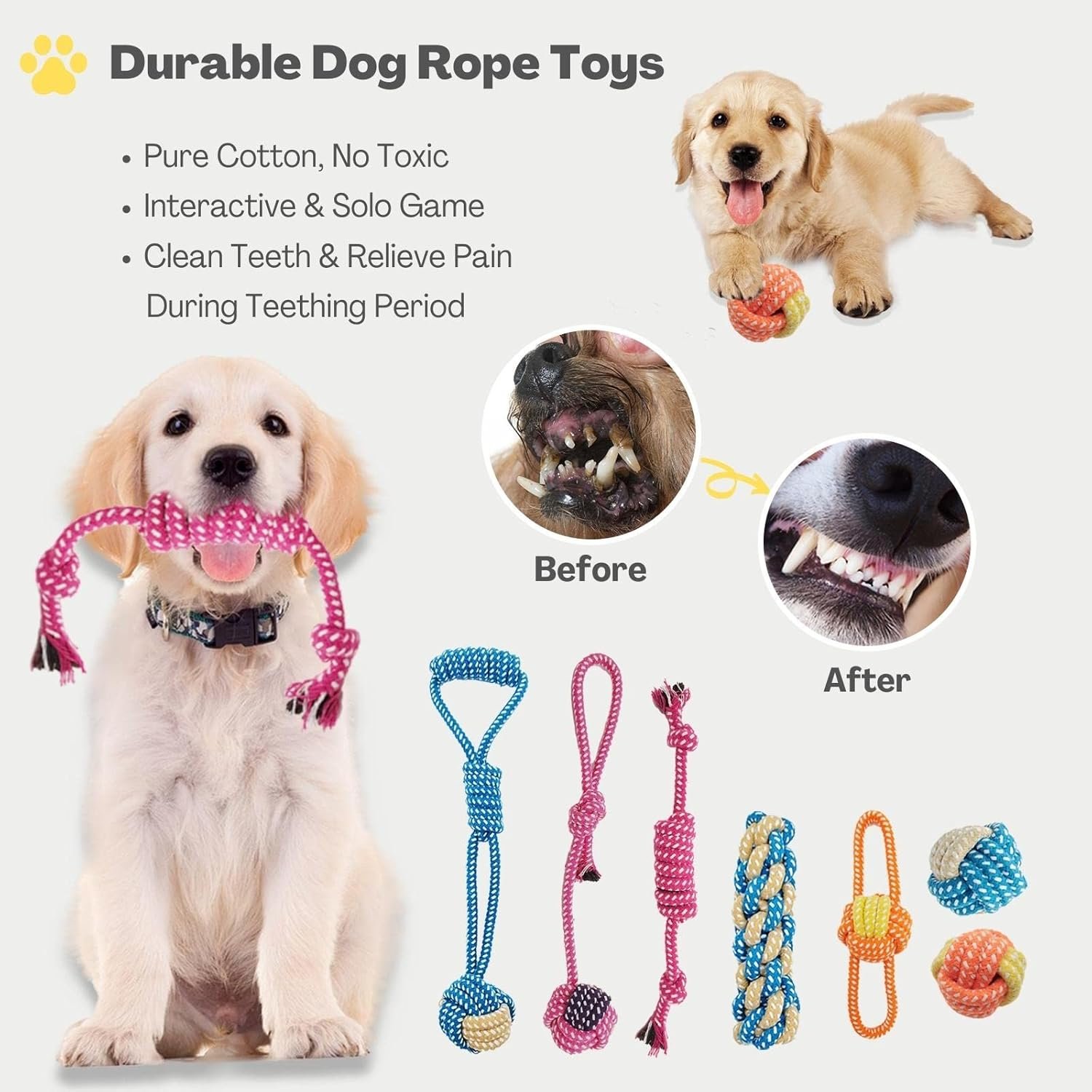 ESYLIF Dog Chew Toys for Teething,Boredom,Toothbrush,20 Pack Puppy Toys with Rope Toys, Treat Balls and Squeaky Toys for Small/Medium Breeds - Image 5