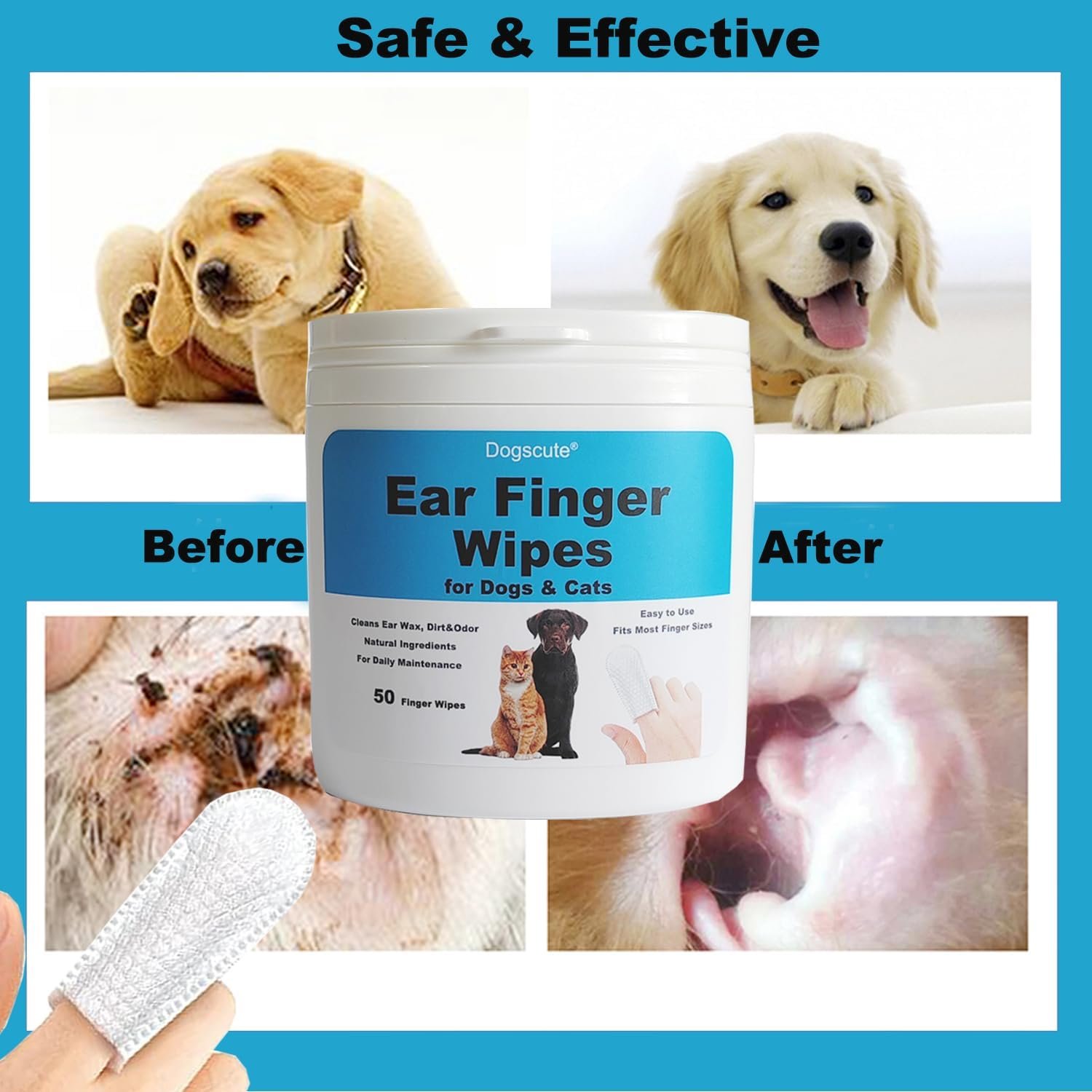 2 Pack Dog Ear Finger Wipes, Dog Ear Cleaner, Grooming Kit Care for Dogs and Cats, Soft & Easy Otic Cleaning Pads, Gently Remove Ear Wax, Dirt & Odor - Image 6