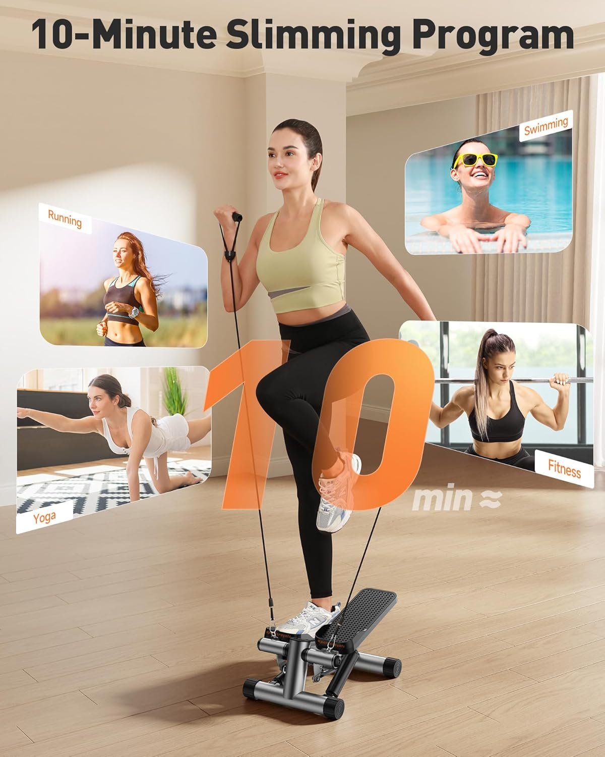 Sportsroyals Stair Stepper for Exercise, Mini Steppers with Resistance Band, Hydraulic Fitness Stepper Exercise Home Workout Equipment for Full Body Workout, 330lbs Weight Capacity - Image 3