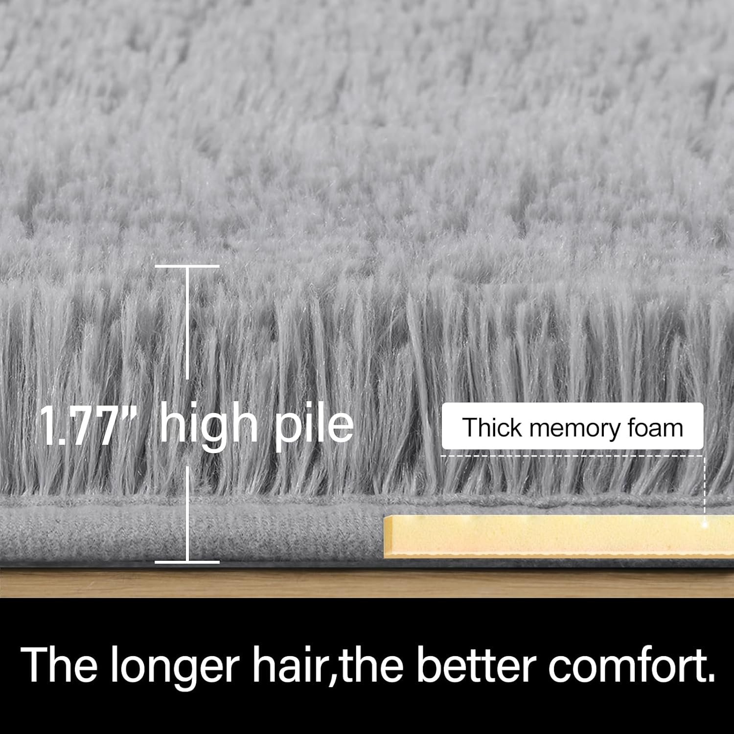 LOCHAS Ultra Soft Indoor Modern Area Rugs Fluffy Living Room Carpets for Children Bedroom Home Decor Nursery Rug 4x5.3 Feet, Gray - Image 3