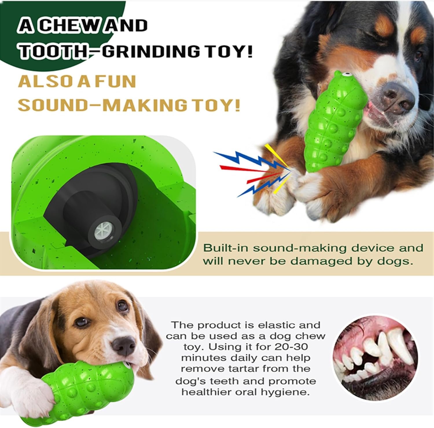 Indestructible Squeaky Dog Chew Toys for Aggressive Chewers, Food Grade Material Dog Chew Toys, Tough Durable Dog Toys for Medium Large Breed (Green) - Image 6