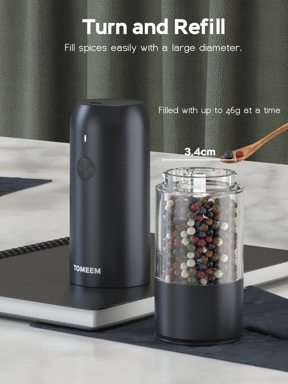 Upgraded Larger Capacity: Electric Salt and Pepper Grinder Set Rechargeable with LED lights - Stainless Steel Automatic Pepper and Salt Grinder Refillable with 6 Adjustable Coarseness - Image 6