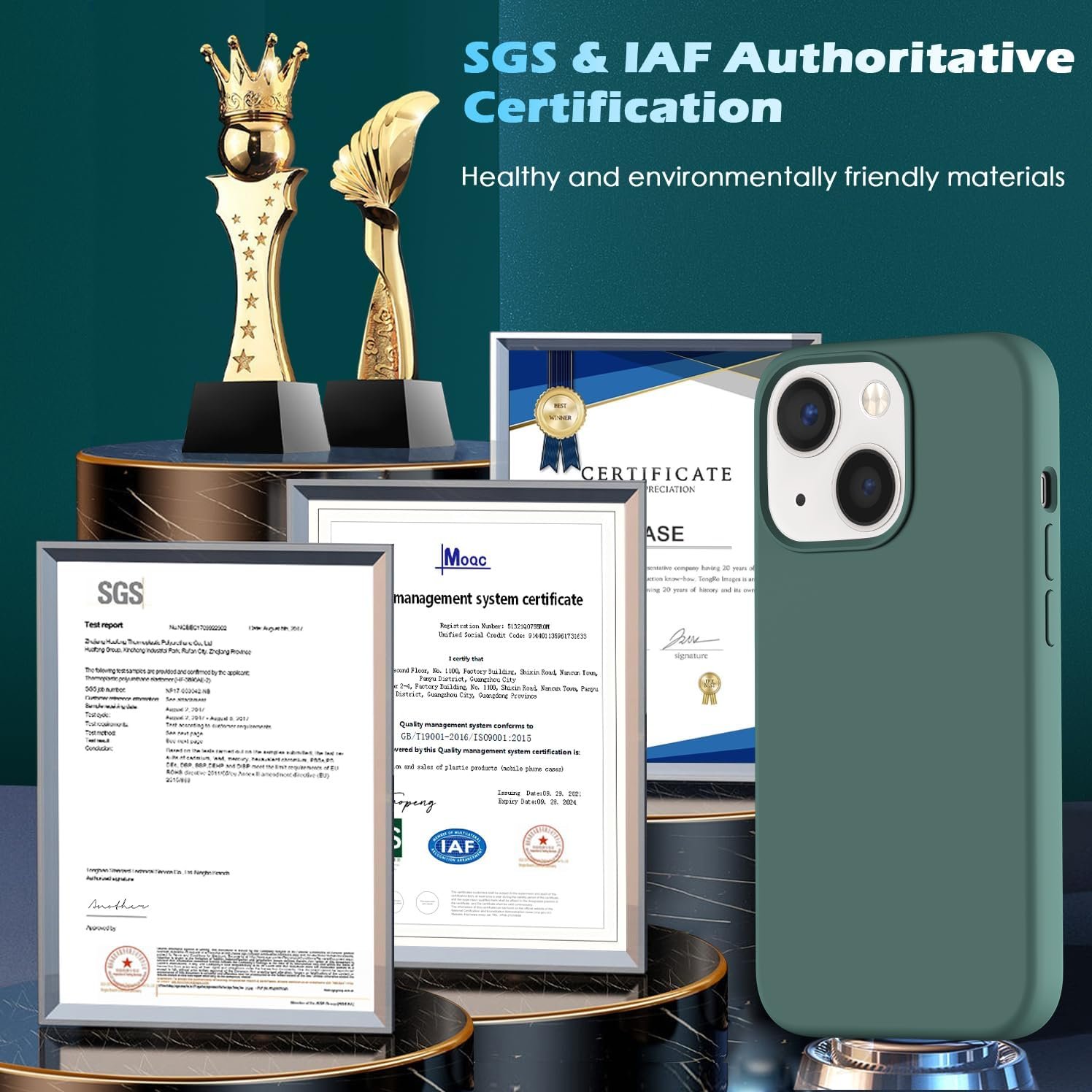 YATWIN [5 in 1 Designed for iPhone 13 Case with 2X Screen Protector + 2X Camera Lens Protector, Liquid Silicone Slim Soft Rubber Shockproof Phone Case Cover for iPhone 13 (6.1") - Pine Green - Image 6