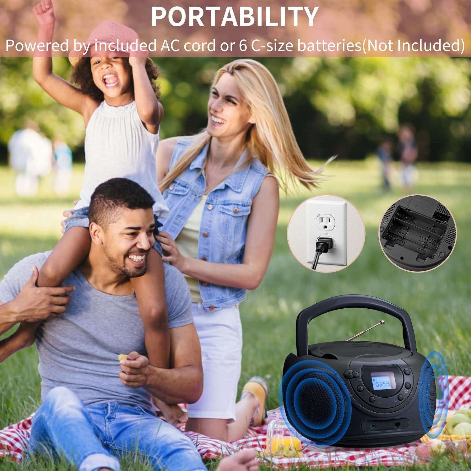 hPlay Gummy P16 Portable CD Player Boombox AM FM Digital Tuning Radio, Aux Line-in, Headphone Jack, Foldable Carrying Handle (Space Grey) - Image 6