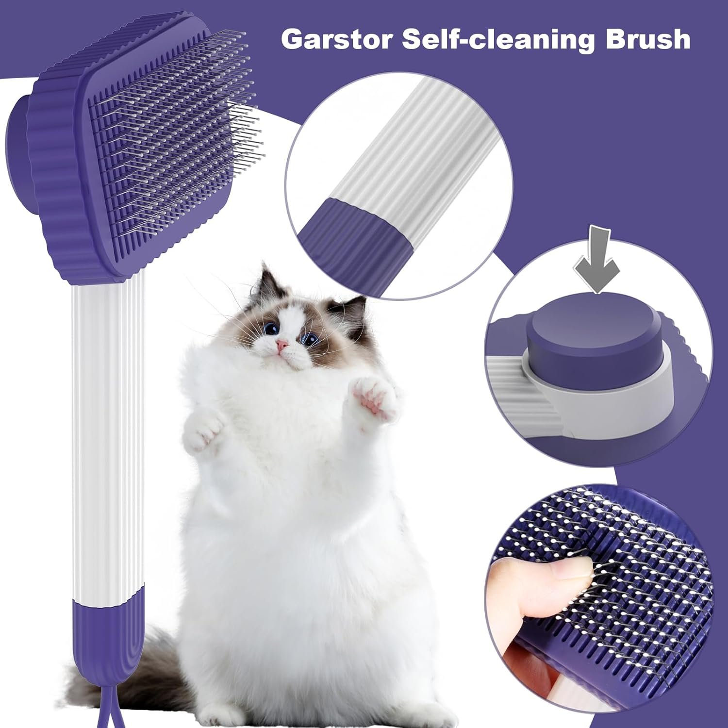 Cat brush, Cat Brush for Long or Short Haired Cats, Remove Loose Fur and Mats, Rounded Pins Reduces Painful Pulling, Not for Tangle and Curly Fur, Dark Blue - Image 4