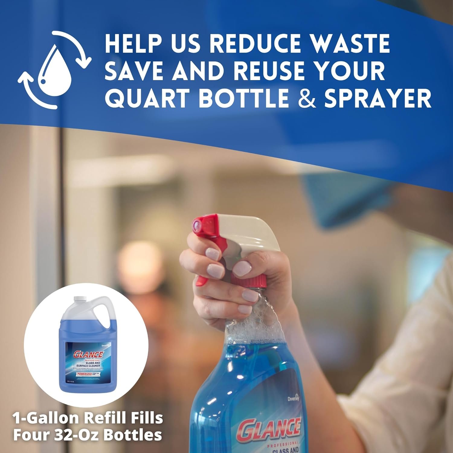 GLANCE CBD540311 Powerized Professional Glass & Surface Cleaner, Streak Free Commercial Ammoniated Window Spray, Ready-to-Use Refill, 1-Gallon (Pack of 2) - Image 7