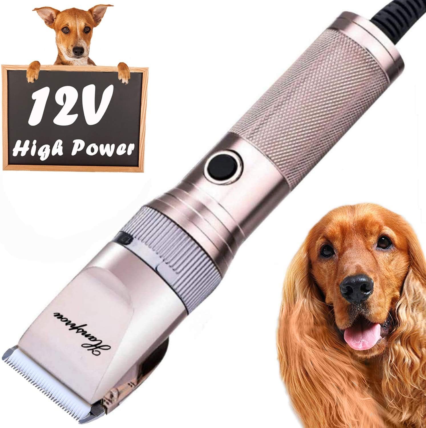 Dog Clippers for Grooming, 12V Dog Hair Clipper, Professional Heavy Duty Pet Grooming Clipper Corded Pet Hair Trimmer for Thick Coats with Guard Combs Brush for Dogs Cats - Image 2