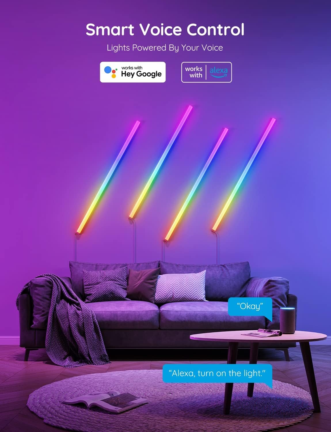Govee Glide Wall Lights, RGBIC LED Lights, Smart Gaming Lights Works with Alexa and Google Assistant, RGB Light Bar, LED Wall Lights for Bedroom, 2 Panels Set (3 Sections/Panel) - Image 5