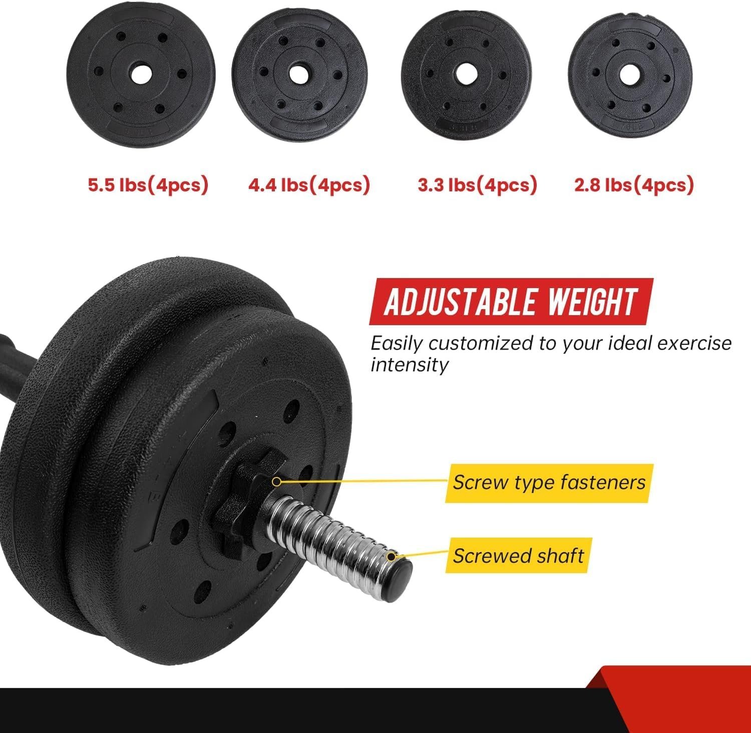 66 lbs Adjustable Dumbbell Sets 2 in 1 Free Weights Dumbbells with Anti-Slip Metal Handle for Men and Women Strength Training Home Gym Workout Equipment for Full Body Workout Fitness(Pair) - Image 3