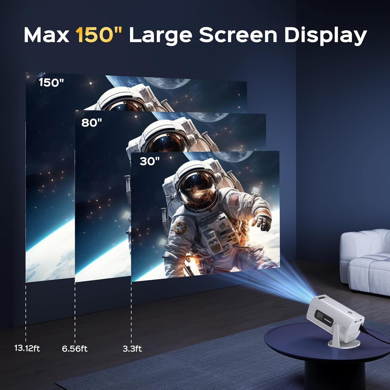 Mini Projector with WiFi and Bluetooth, 180°Adjustable Stand Smart Projector, 150" Portable Projector with Android TV 11.0, 2.4G/5G, Native 1080P, 300 ANSI Auto Keyston Outdoor/Home Movie, White - Image 5