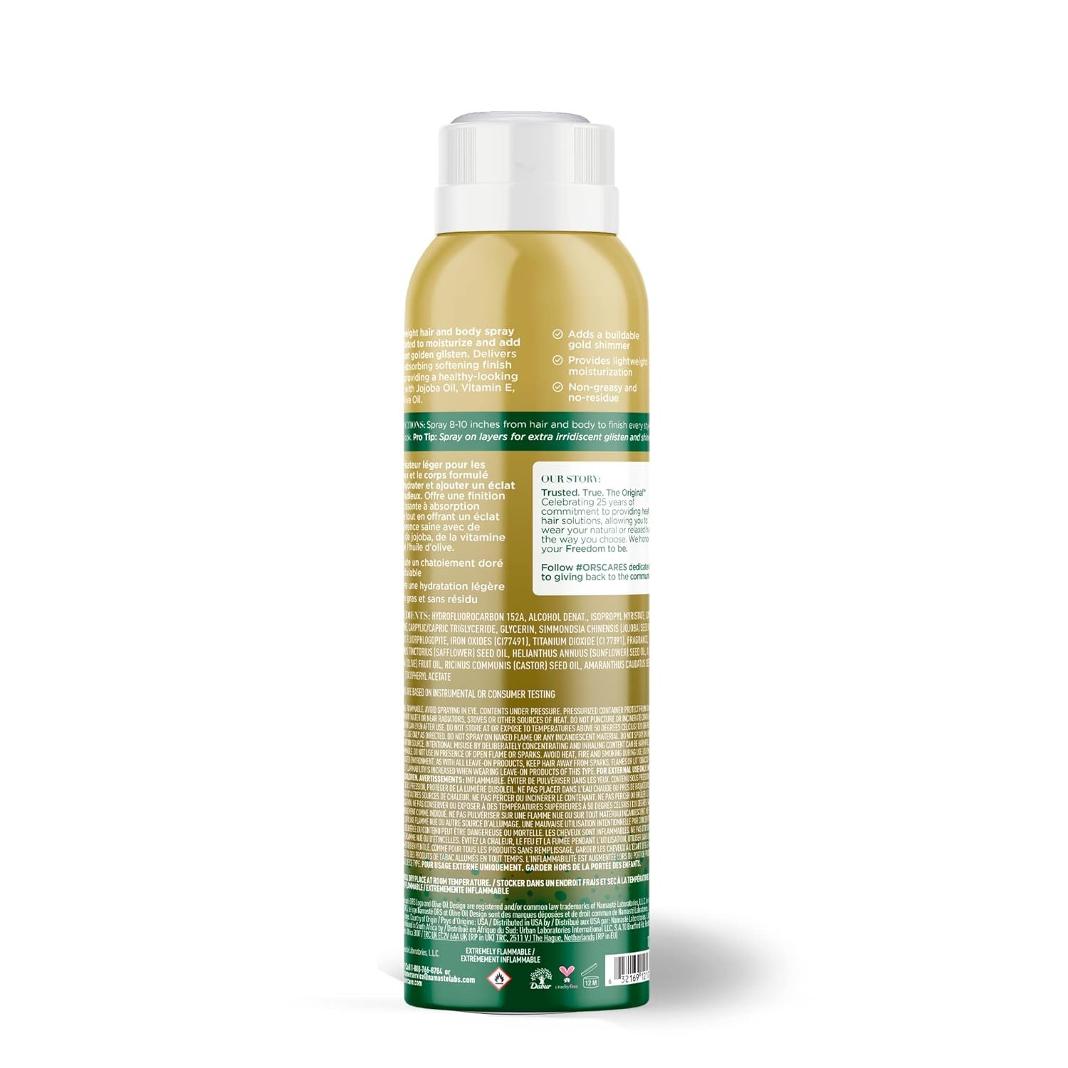 ORS Olive Oil Style & Shine 24k Golden Glistening Spray infused with Golden Glitter Flakes for Hair & Body Shimmer (5.0 oz) - Image 3