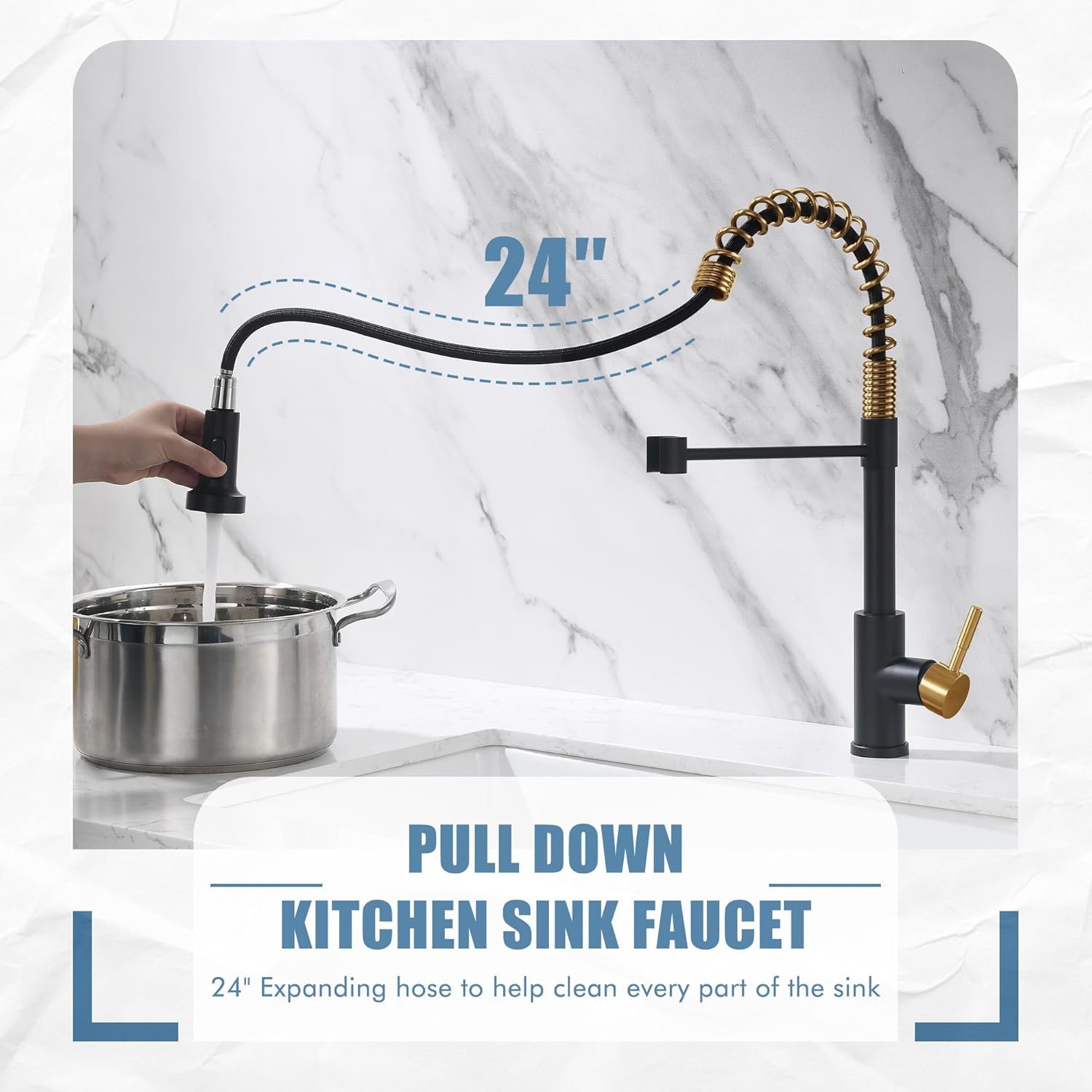 GIMILI Black and Gold Kitchen Faucet with Pull Down Sprayer, Single Handle Spring Kitchen Faucet, RV Farmhouse Utility Bar Laundry Faucet for Kitchen Sink - Image 4