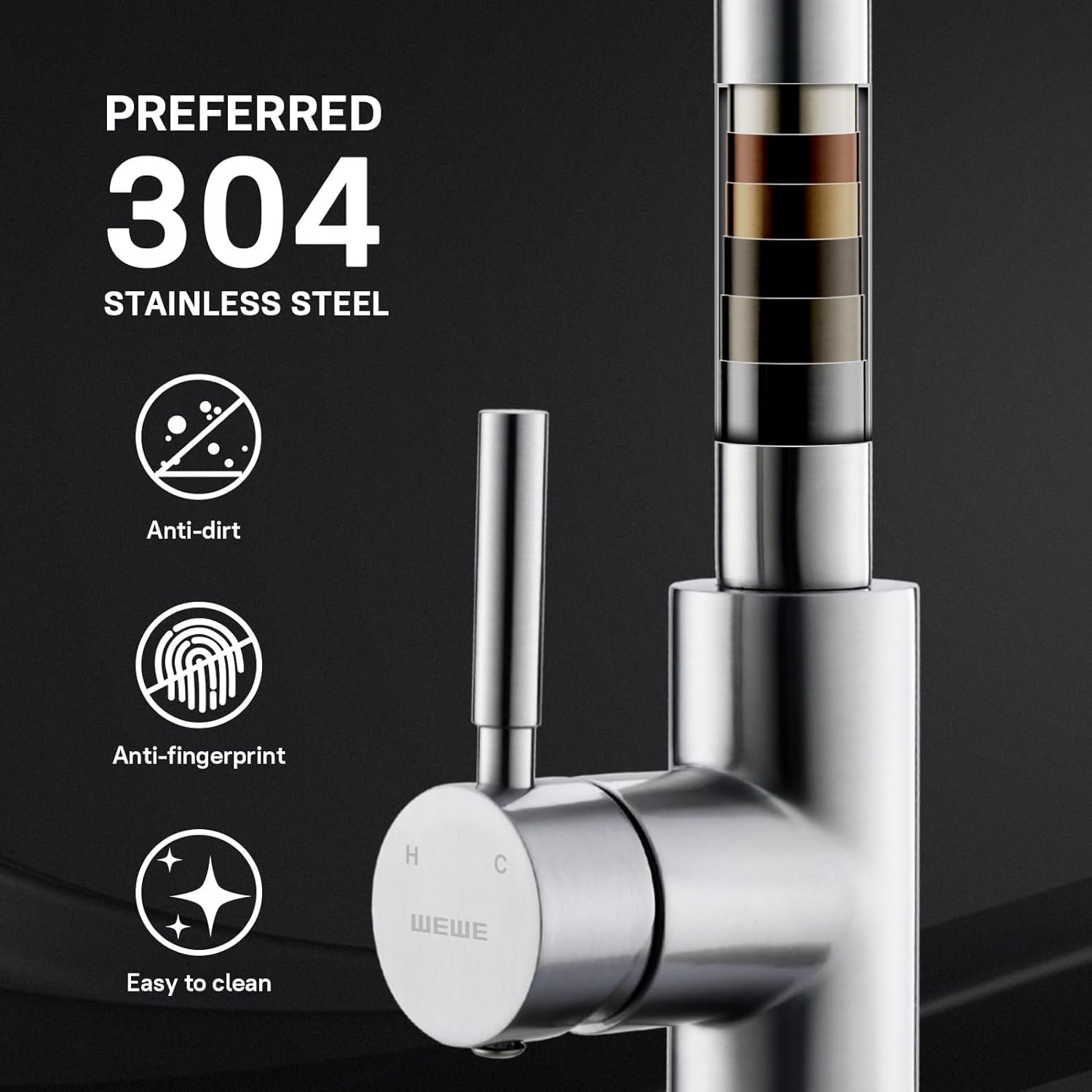 WEWE Single Handle High Arc Brushed Nickel Pull Out Kitchen Faucet,Single Level Stainless Steel Kitchen Sink Faucets with Pull Down Sprayer - Image 5