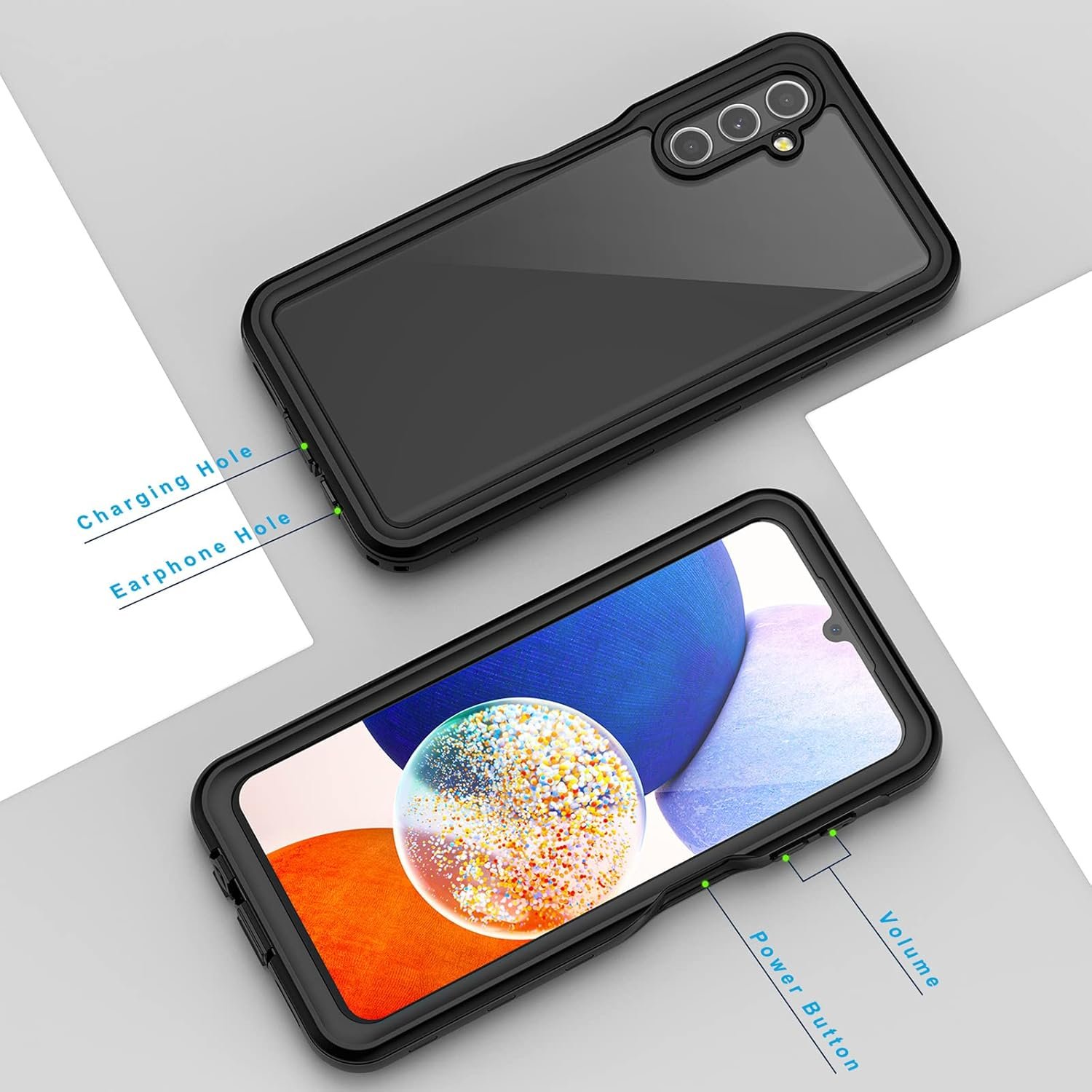 Lanhiem for Samsung Galaxy A14 5G Case, IP68 Waterproof Dustproof, Built-in Screen Protector, Rugged Full Body Shockproof Protective Cover, Black/Clear - Image 7