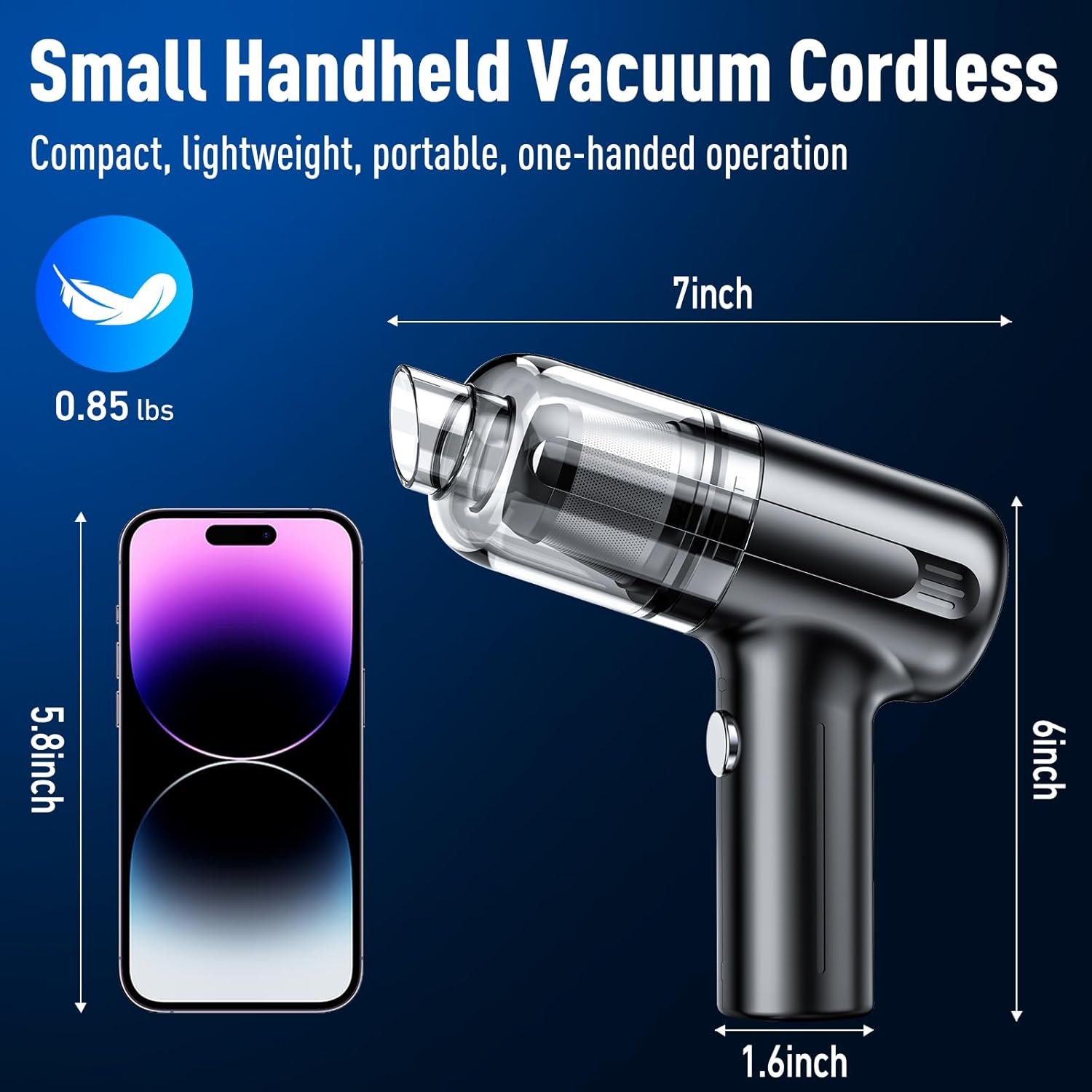 Mini Vacuum Cleaner, Portable Vacuum for Car, Handheld Vacuum Cordless Rechargeable with Brushless Motor, 12000Pa High Power 3 in 1 Sucking & Blowing Small Desk Vacuum for Car, Home, Office - Image 6