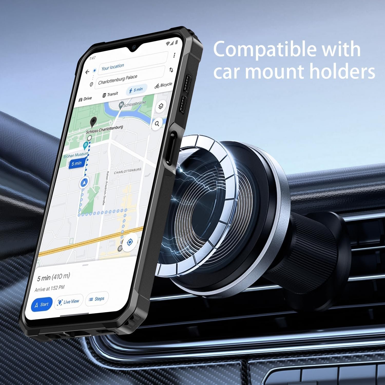 for Samsung Galaxy A14 Case with Screen Protector - Enhanced Magnetic Kickstand - Car Mount Compatible, Military-Grade Shockproof Phone Case for Men, Women, and Girls - Black - Image 3