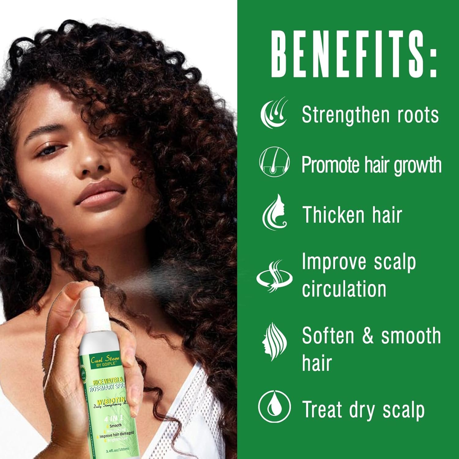 Organic Rosemary Oil For Hair Growth Rice Water Rosemary Spray,Scalp Hair Growth Oil With Essential Oils, Rosemary Hair Oil Nourishing For Split Ends, Dry Scalp, Hair Growth with Detangling Comb Set - Image 3