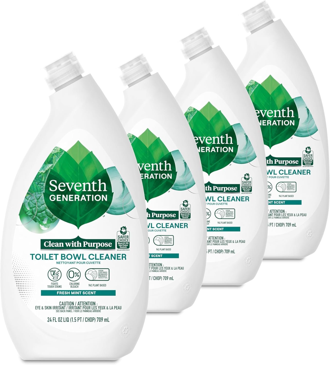 Seventh Generation Toilet Bowl Cleaner Fresh Mint scent 4 Pack Without Chlorine Bleach Ammonia Free 24 oz - Image 2