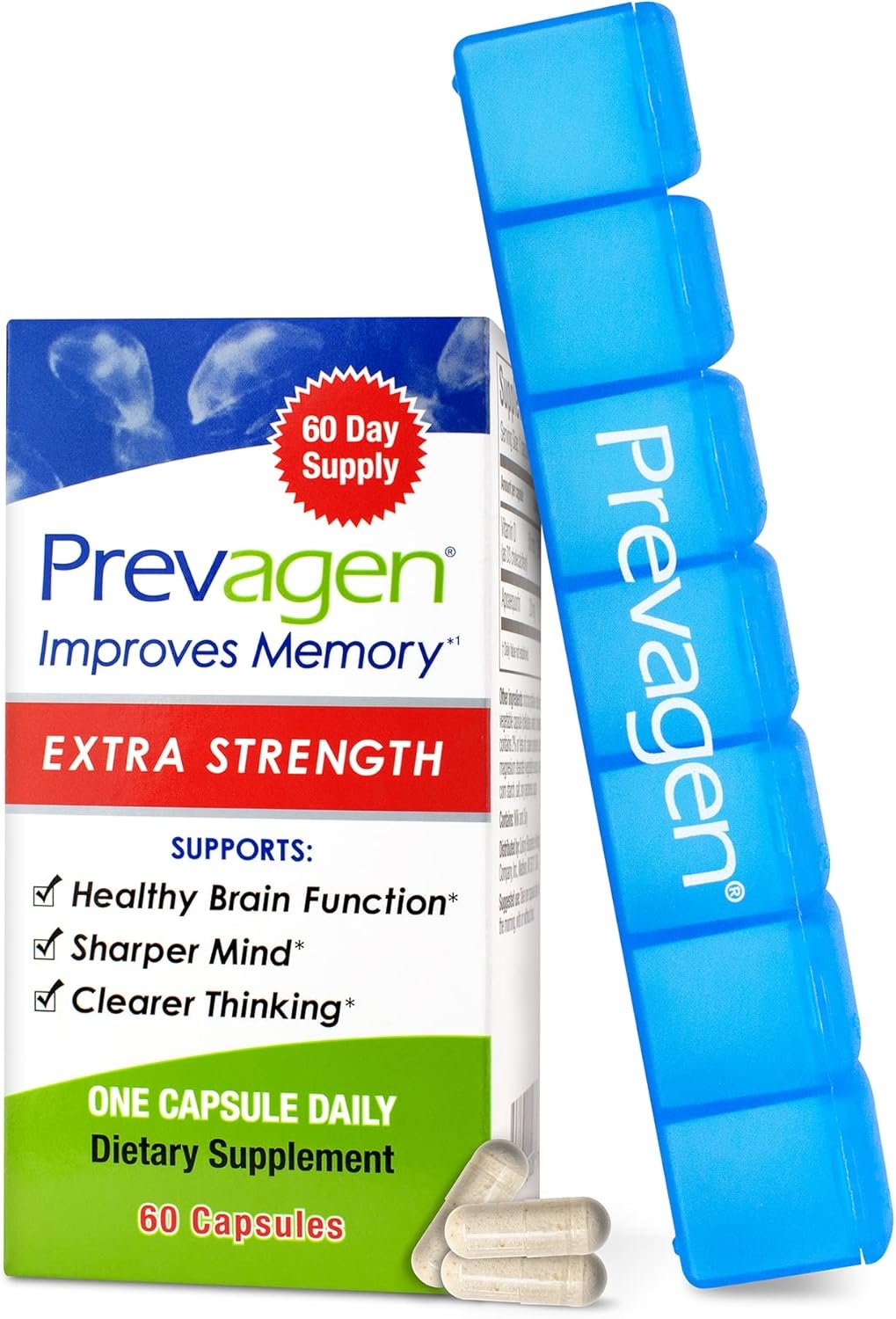 Prevagen Improves Memory - Extra Strength 20mg, 60 Capsules, with Apoaequorin & Vitamin D & Prevagen 7-Day Pill Minder | Brain Supplement for Better Brain Health, Supports Healthy Brain Function - Image 2