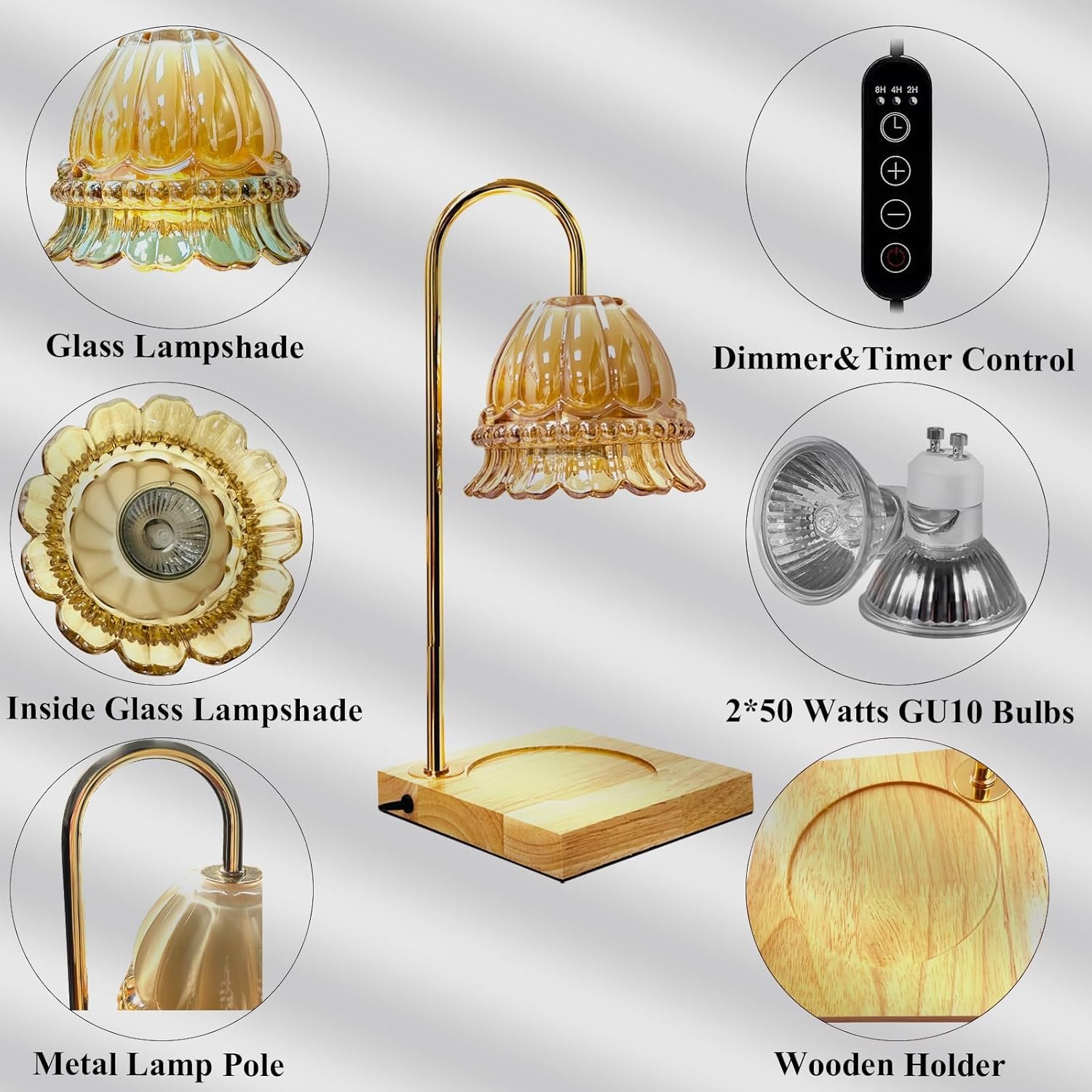Dimmable Candle Warmer Lamp with Timer & 2 Bulbs for Bedroom Home Décor, Wax Melting Warmer for Large Scented Jar Candles, Mother's Day Gift for Mom Women Her - Image 3