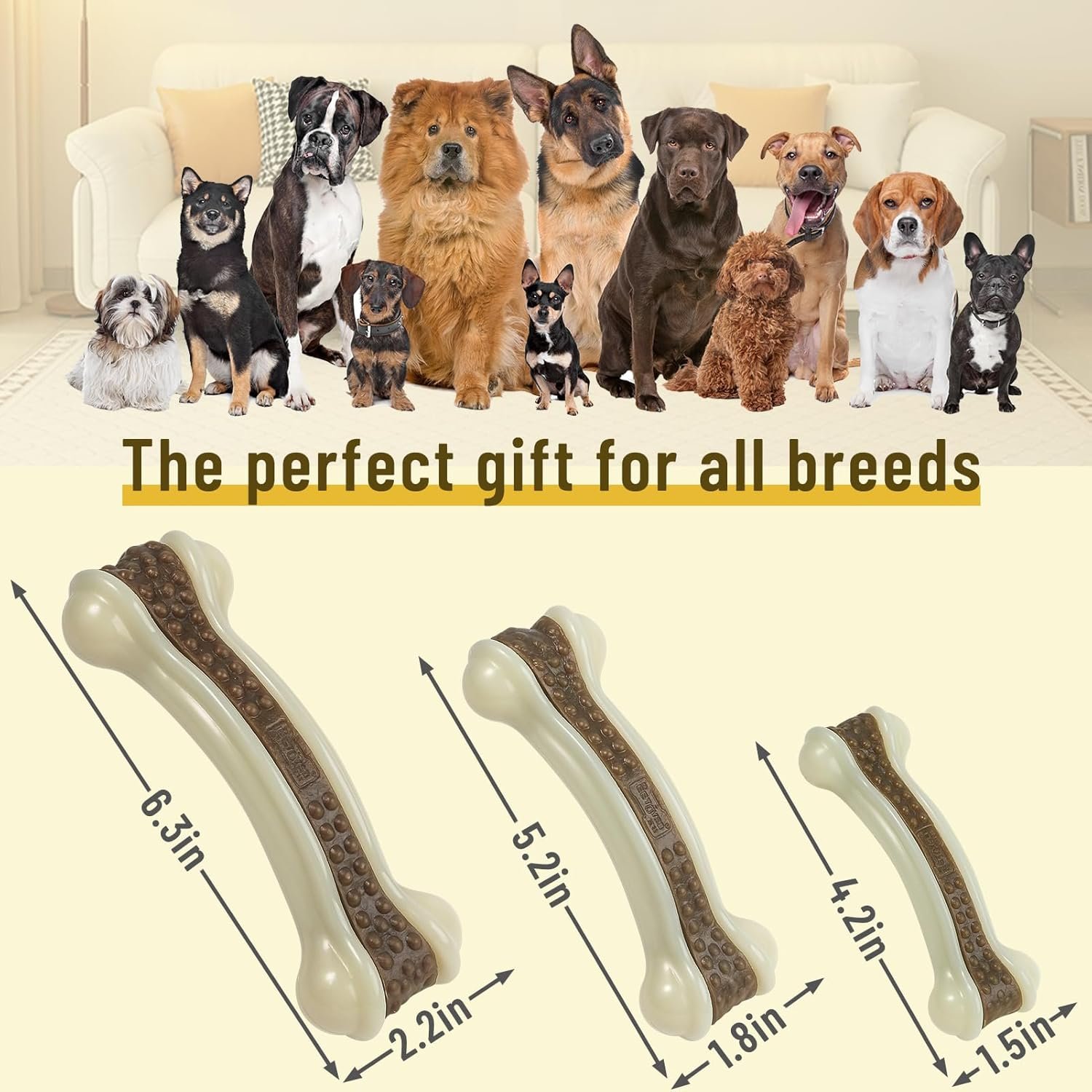 Dog Bones Chew Toys for Aggressive Chewers, Long Lasting and Indestructible Puppy Teething Toy, Beef Flavor Durable Nylon Toys for Small Medium Large Breeds (S+L 2 Pcs) - Image 6