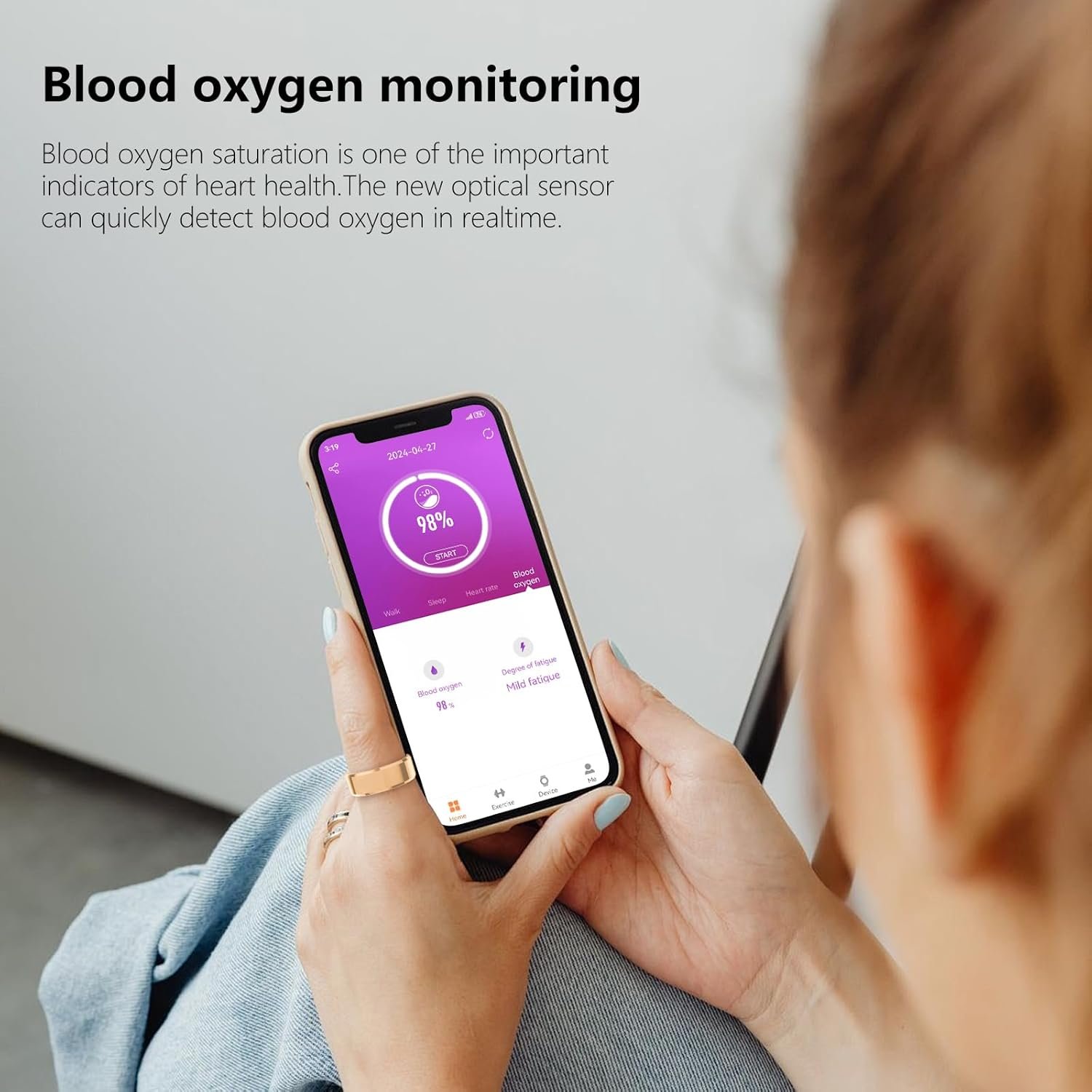 Fitness Tracker Smart Ring,Step Counter,Heart Rate Blood Oxygen Sleep Tracker Health Ring, 5ATM Waterproof Long Battery Life Smart Rings Compatible with iOS & Android (Rose Gold, US 8) - Image 5