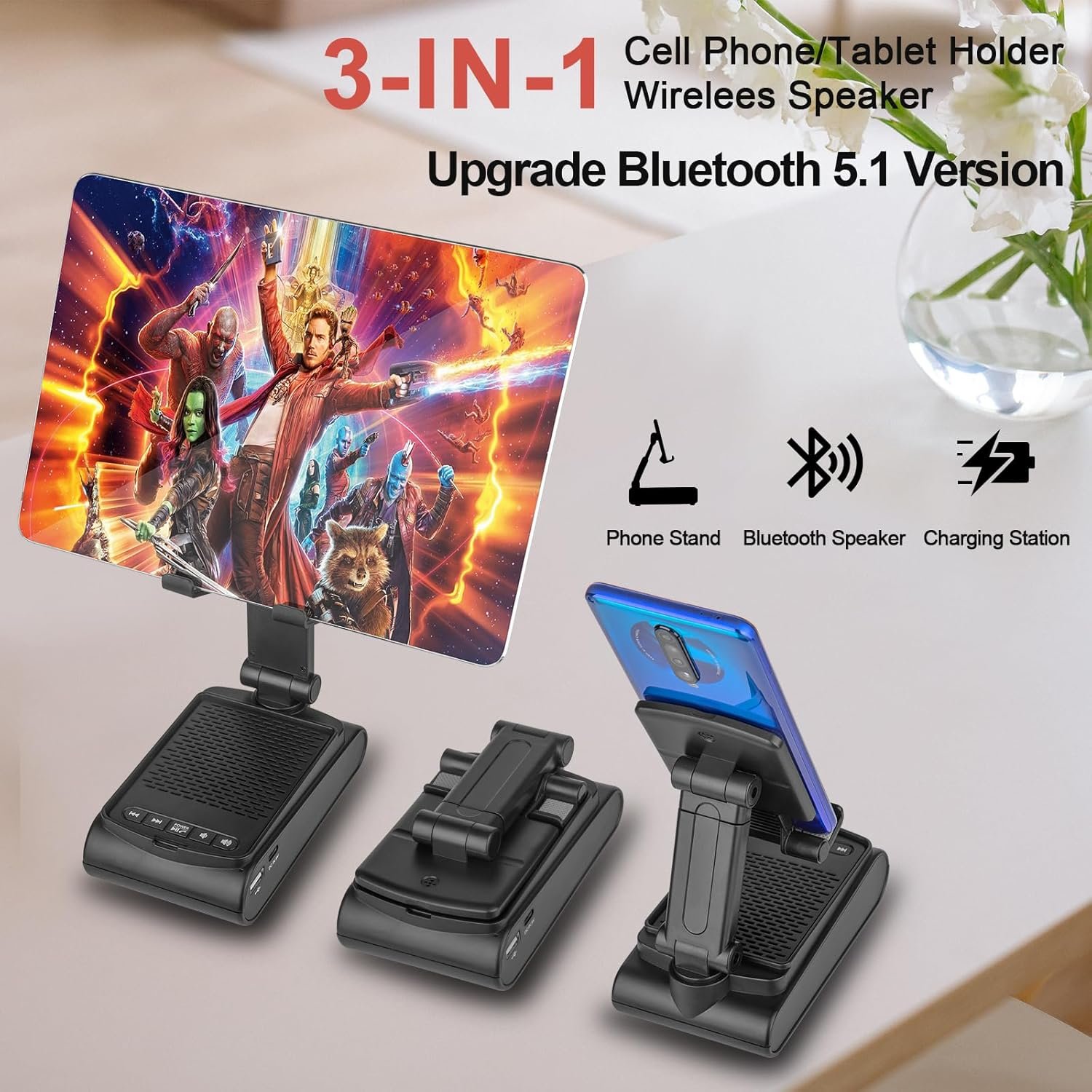 Gifts for Men,Cell Phone Stand with Wireless Bluetooth Speaker HD Surround Sound for Home and Outdoors with Bluetooth Speaker for Desk Compatible with iPhone/ipad/Samsung Galaxy - Image 4