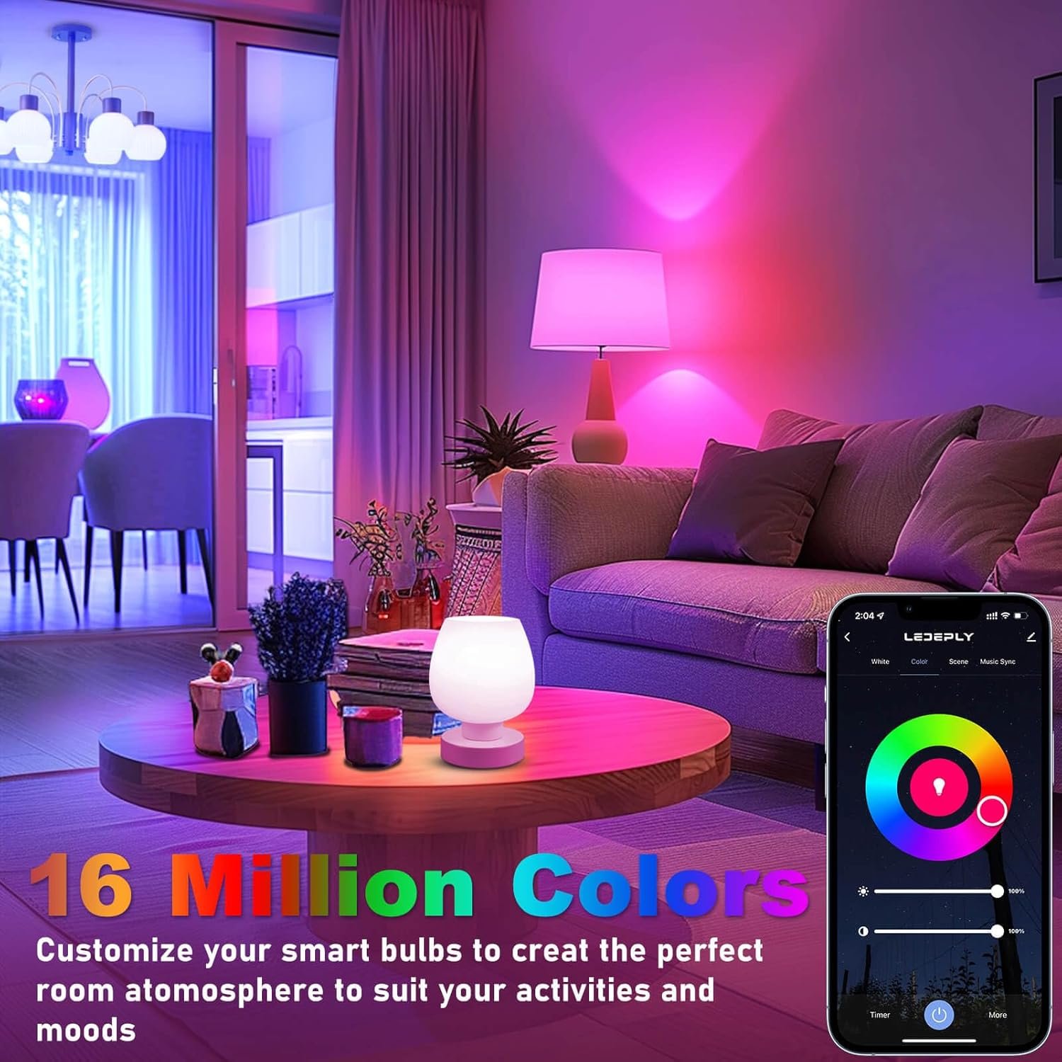 A15 LED Smart Bulb, 5W=40W,Compatible with Alexa, Google Assistant, E12 Base, Dimmable, 2.4G WiFi ONLY, RGB Color Changing, Tunable White 2700K-6500K, Globe Shape, G45 Ceiling Fan Light Bulbs 4 Pack - Image 4