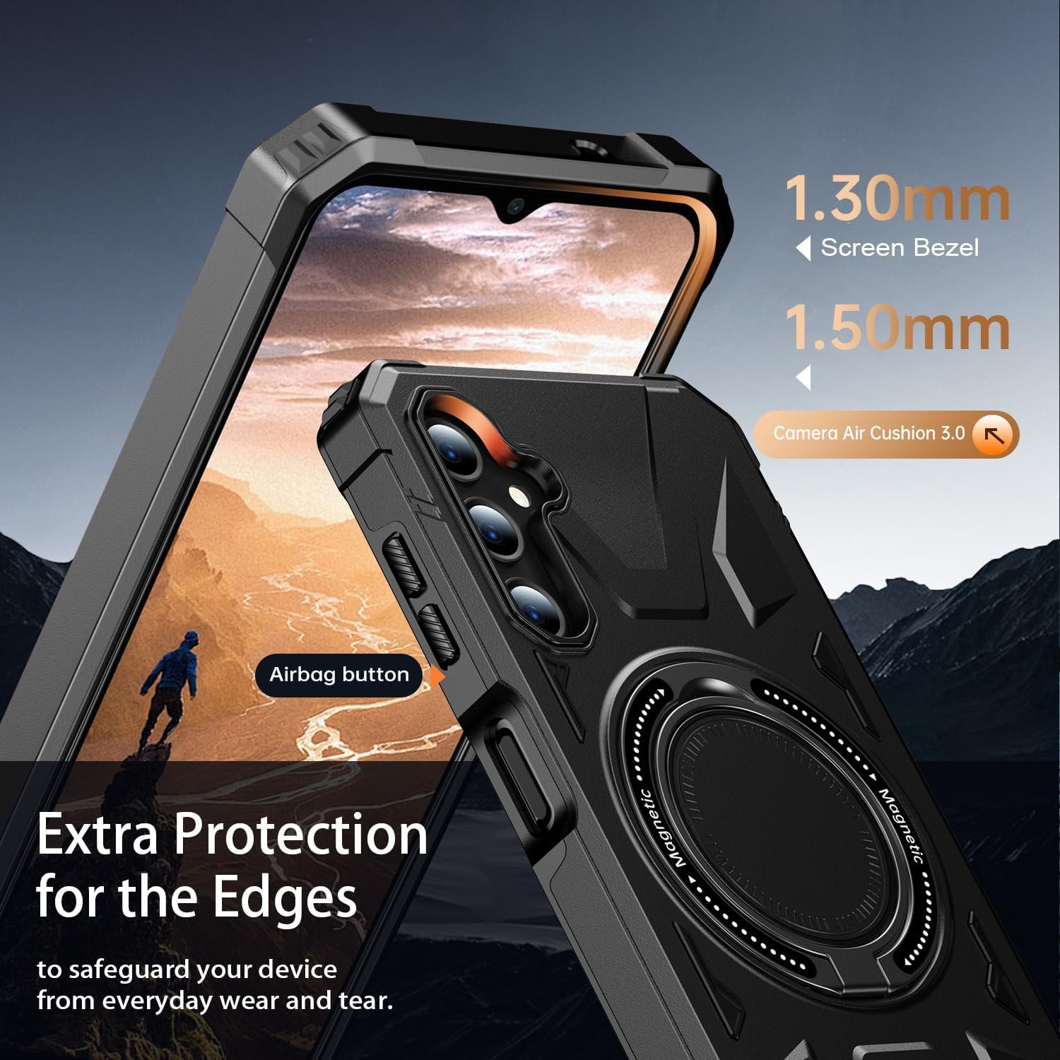 for Samsung Galaxy A14 Case with Screen Protector - Enhanced Magnetic Kickstand - Car Mount Compatible, Military-Grade Shockproof Phone Case for Men, Women, and Girls - Black - Image 6