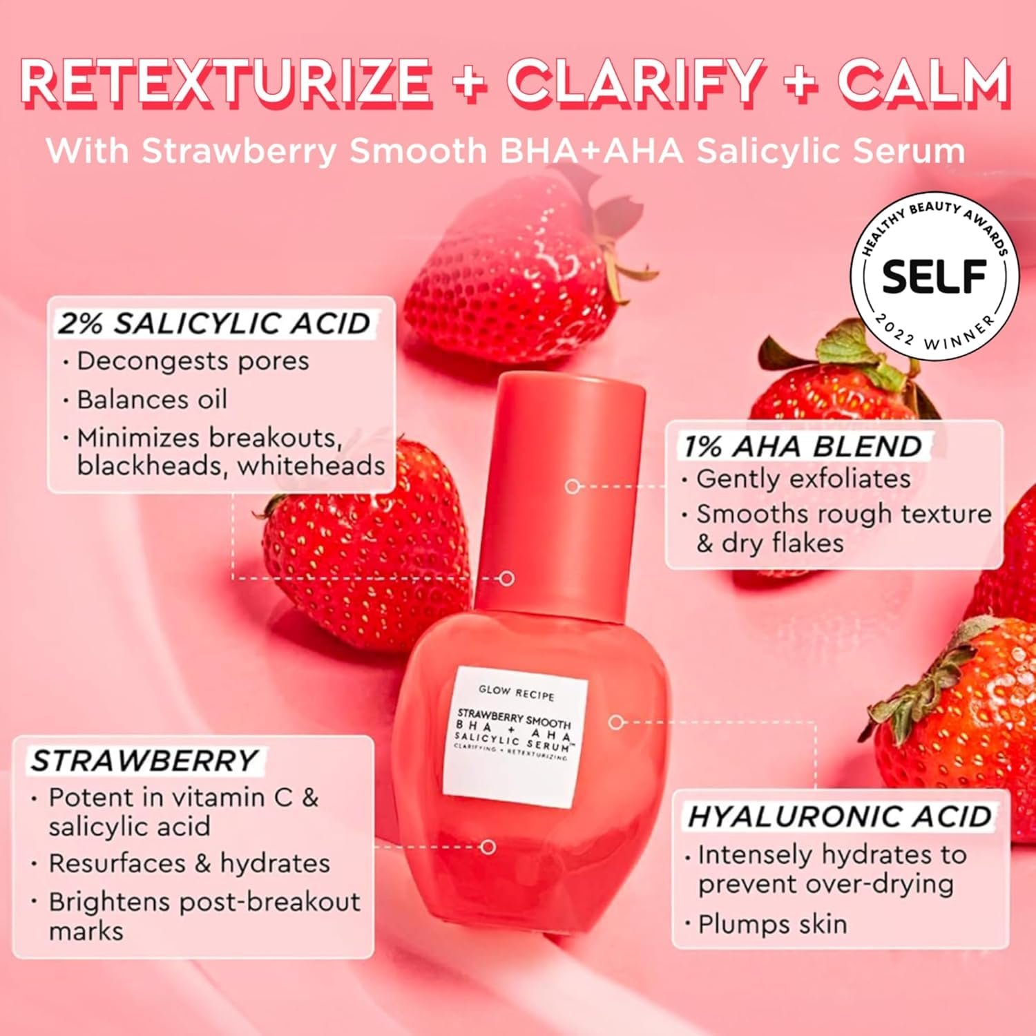 Glow Recipe AHA BHA Salicylic Acid Serum - Strawberry Face Serum, Pore Minimizer & Facial Exfoliant with Hyaluronic Acid & Azelaic Acid - Hydrating Serum & Travel Skincare (30ml) - Image 4