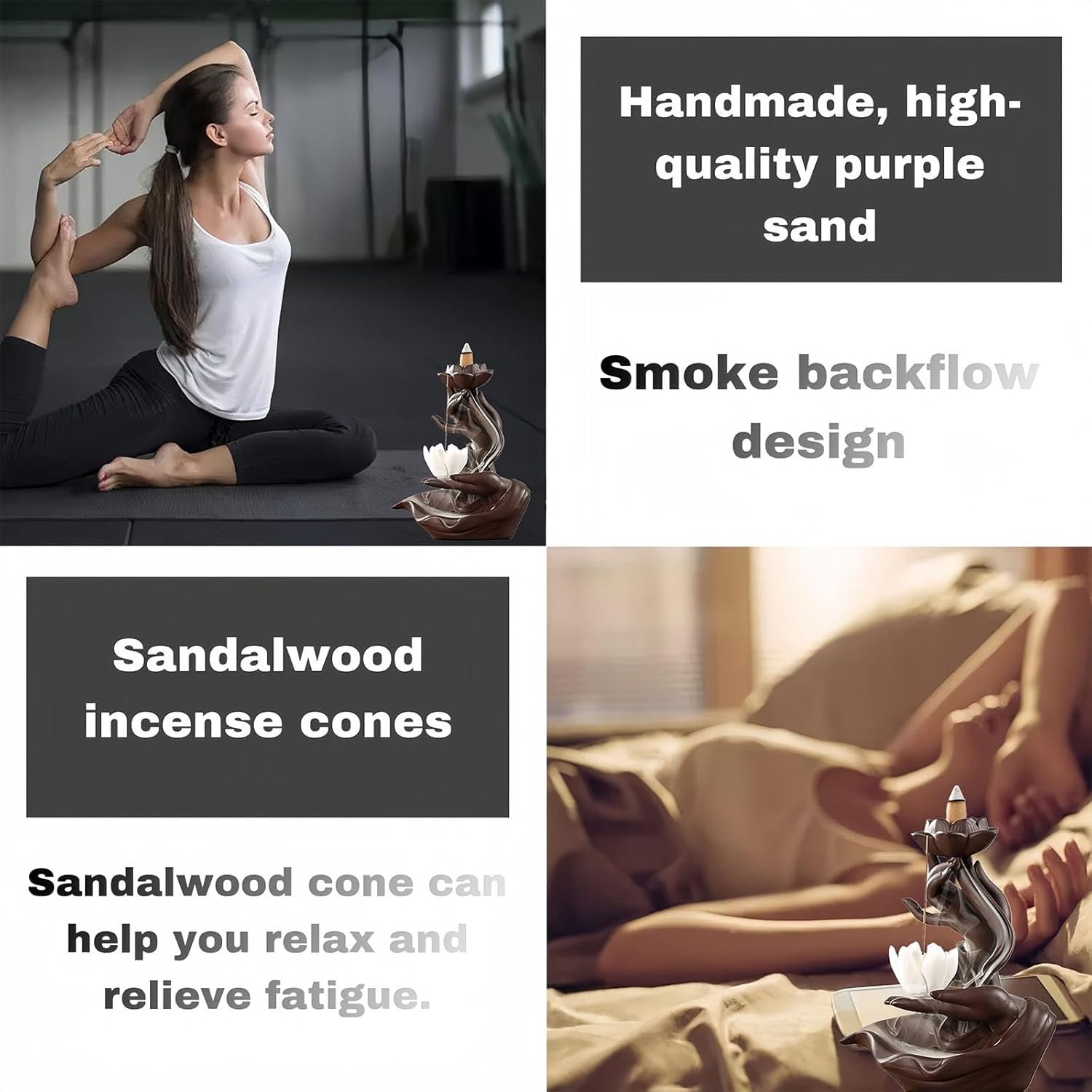 Lotus in Hand Cermaic Backflow Incense Burner,Waterfall Incense Burner with 50 Sandalwood Backflow Incense Holder Cones + 40 Incense Sticks,Incense Waterfall Fountain for Zen Decor (1) - Image 7