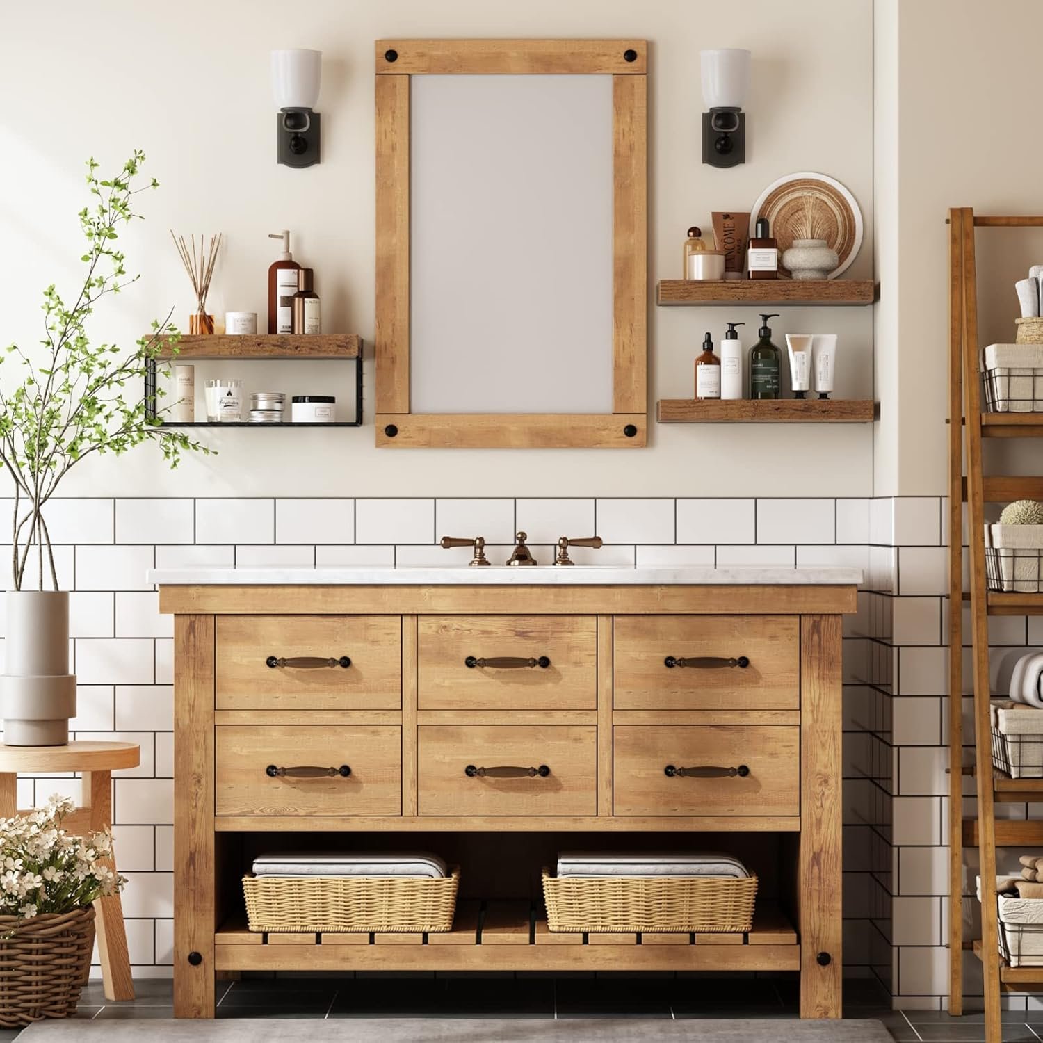 QEEIG Bathroom Shelves Over Toilet Wall Mounted Floating Shelves Farmhouse Shelf Toilet Paper Storage Small 16 inch Set of 3, Rustic Brown (019-BN3) - Image 7